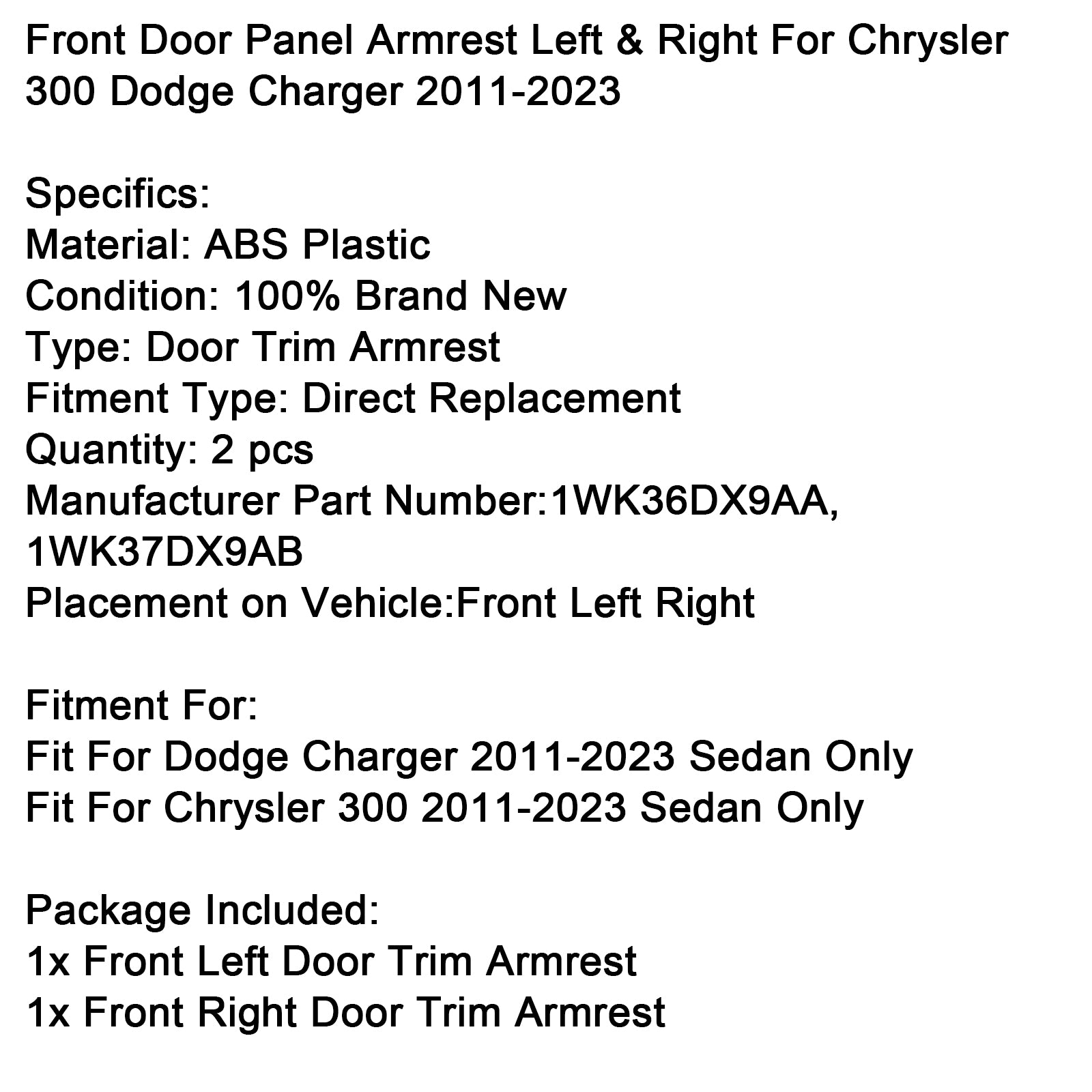 2011-2023 Chrysler 300 Dodge Charger Front Door Panel Armrest Left & Right