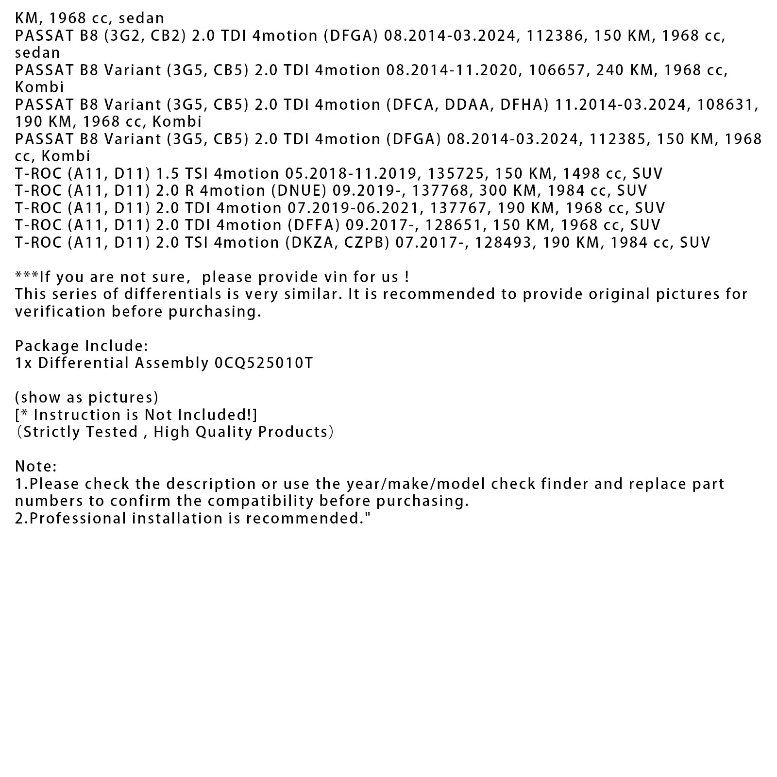 Bakaksel gir differensial 0cq525010t for VW Skoda Audi Seat AWD 4x4