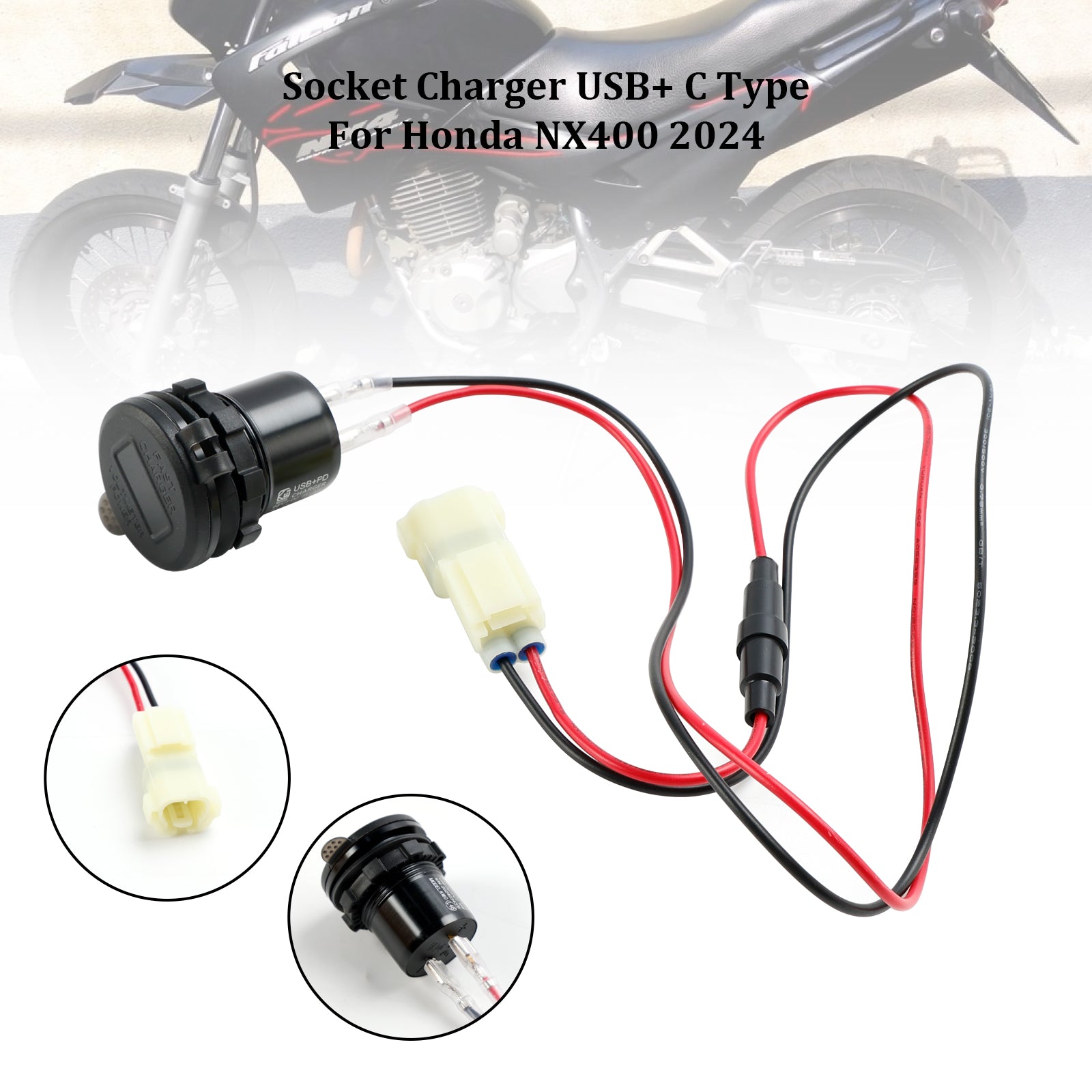 12V stopcontactlader USB + C Type Quick Past voor Honda NX400 2024