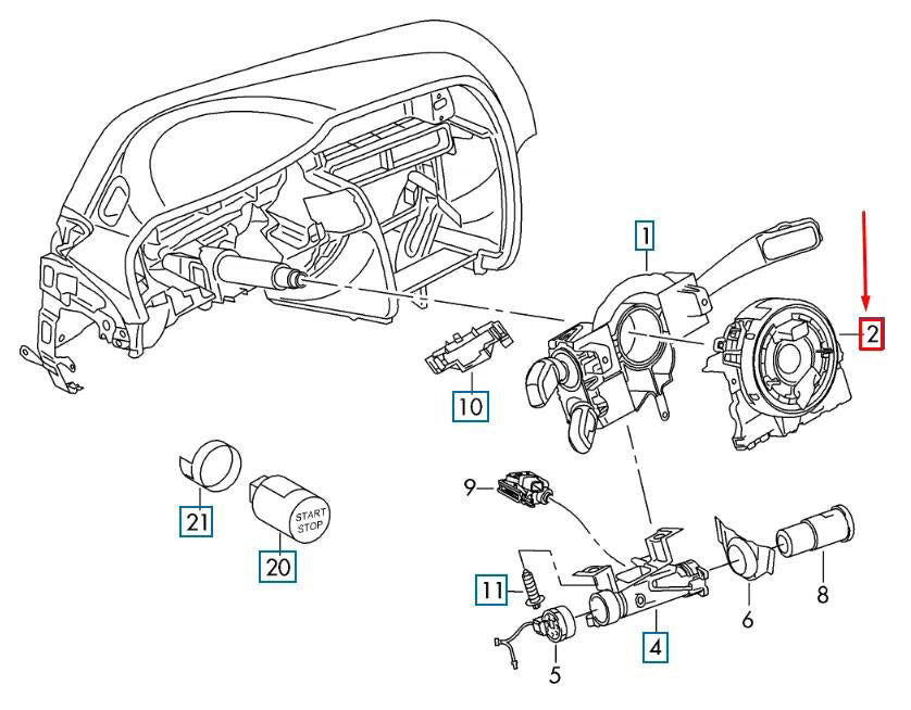 2019+ Volkswagen Tiguan Allspace Capteur d'angle de braquage Module de ressort d'horloge 5Q0953549E