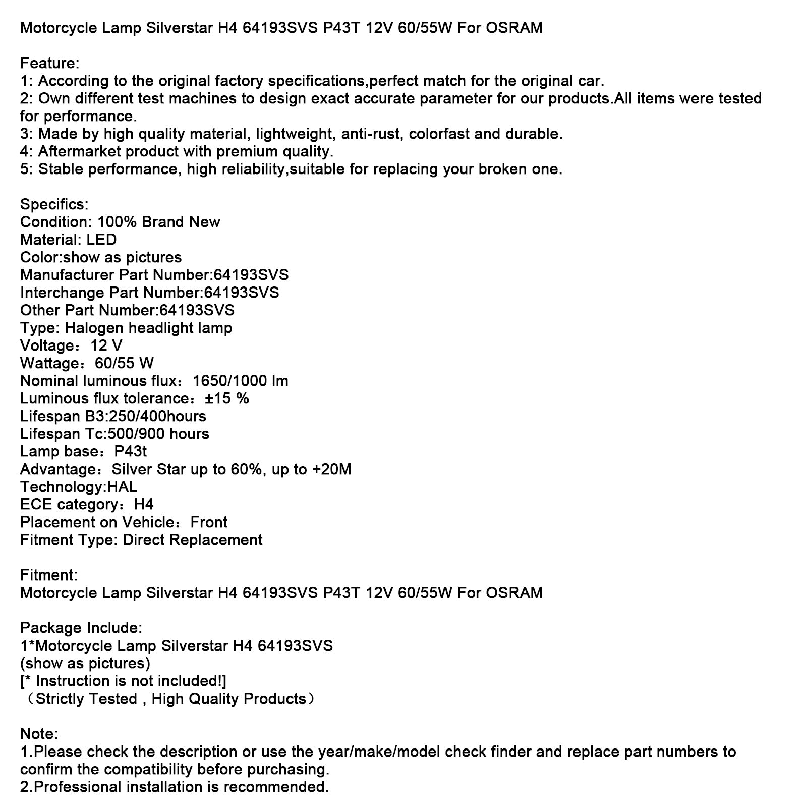 Motorlamp Silverstar H4 64193SVS P43T 12V 60/55W Voor OSRAM