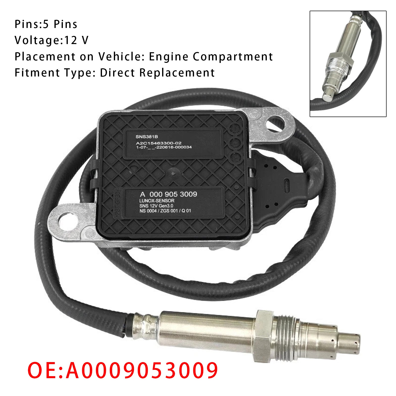 Capteur d'oxygène d'azote NOX pour Mercedes Sprinter A0009053009 SNS381B