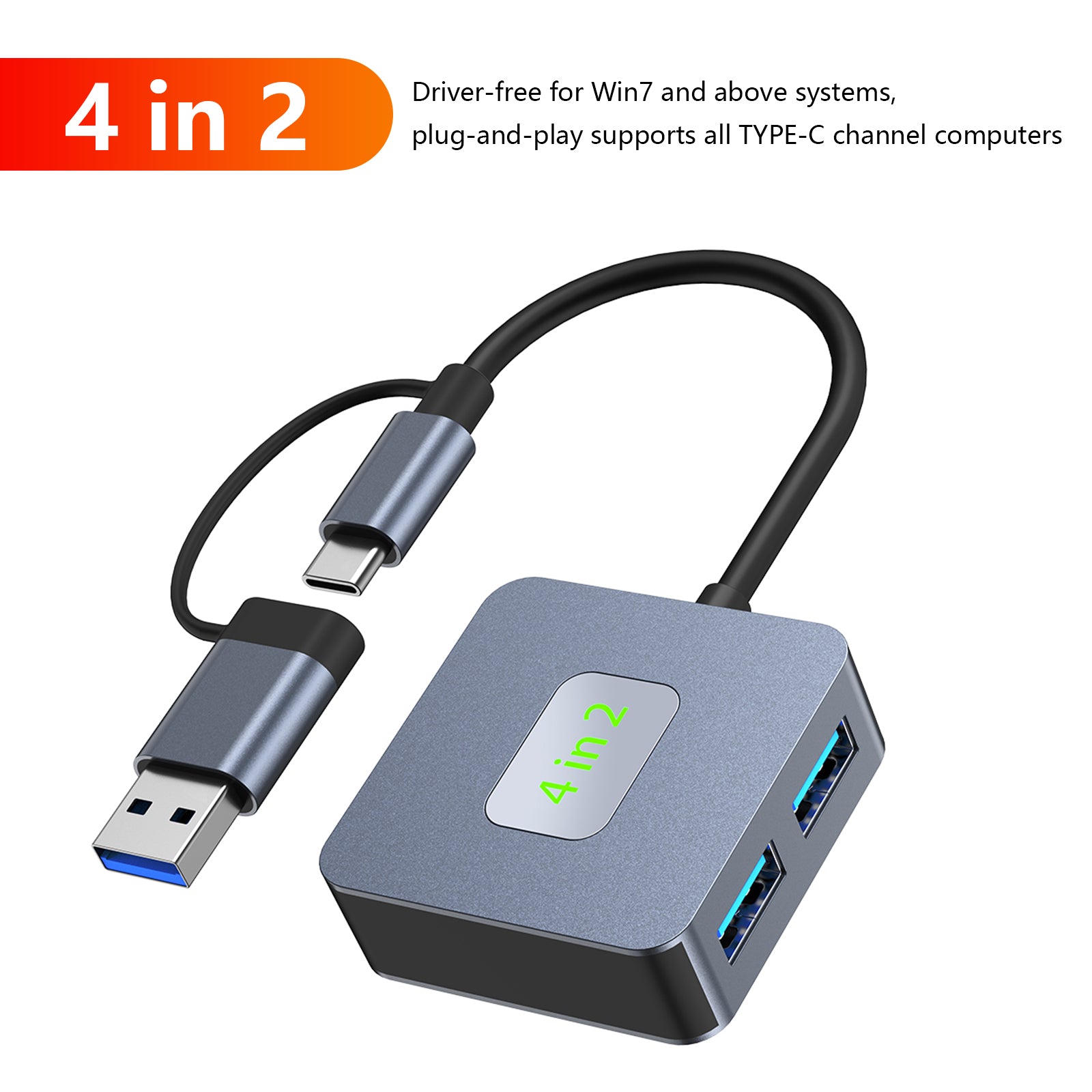 Station d'accueil adaptateur Hub 4 en 2 Type-C + USB vers USB3.2*4 pour MacBook iPad 15