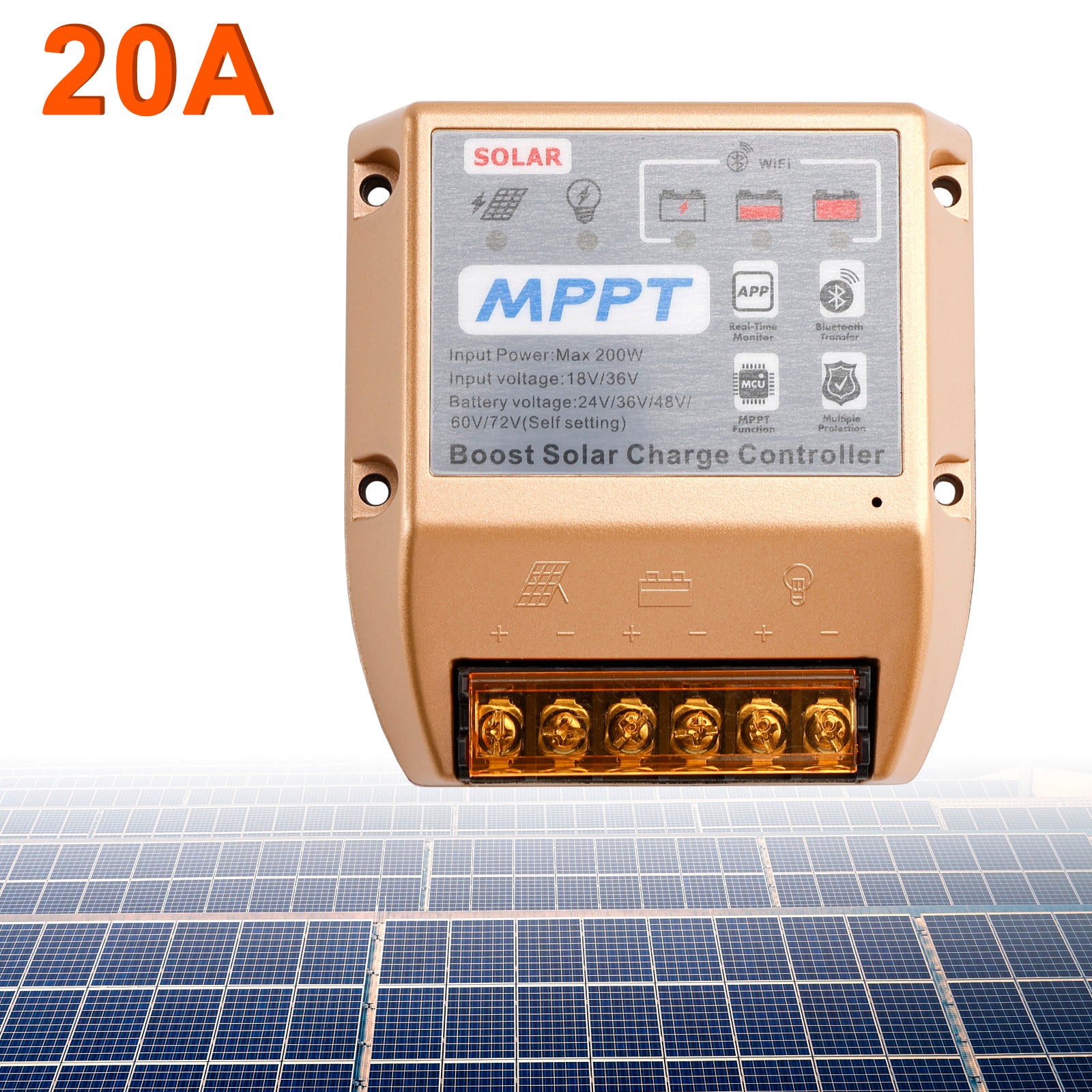 10A/20A/30A Boost MPPT-zonnecontroller 24V36V48V60V72V Mobiele APP Smart Control