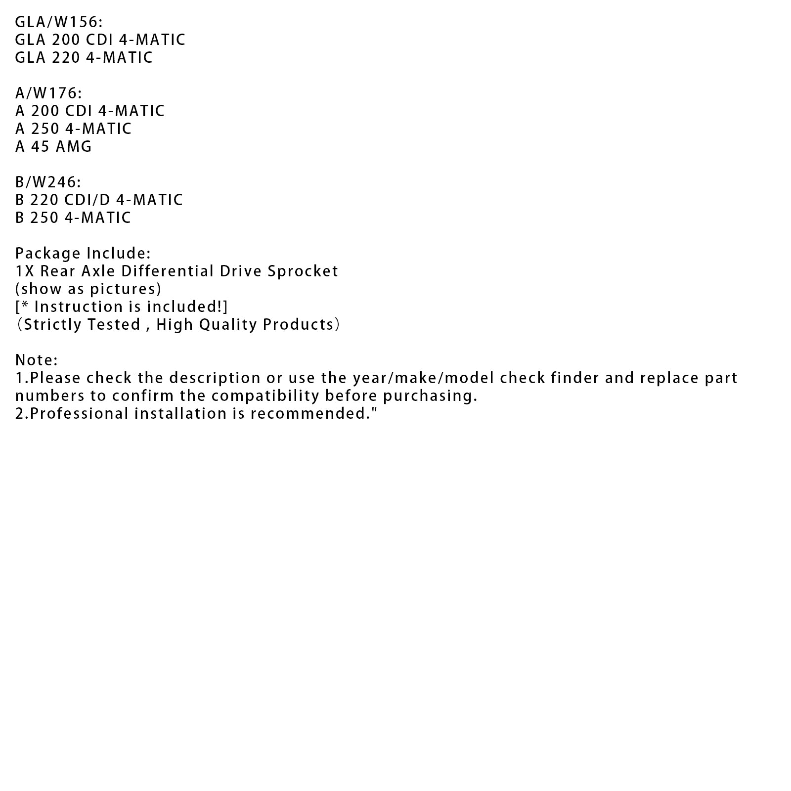 Bakre differentialdrivhjul A2463506900 för Mercedes W246 CLA250 B25 A45