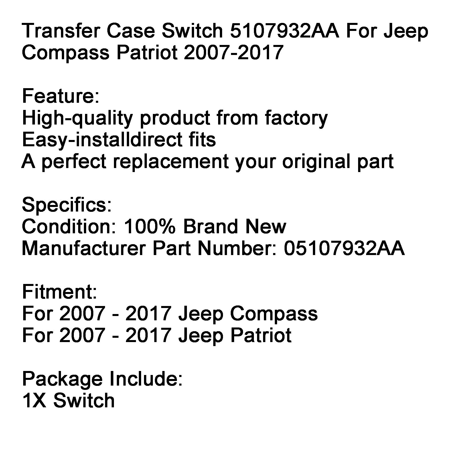 Tussenbakschakelaar 5107932AA voor Jeep Compass Patriot 2007-2017