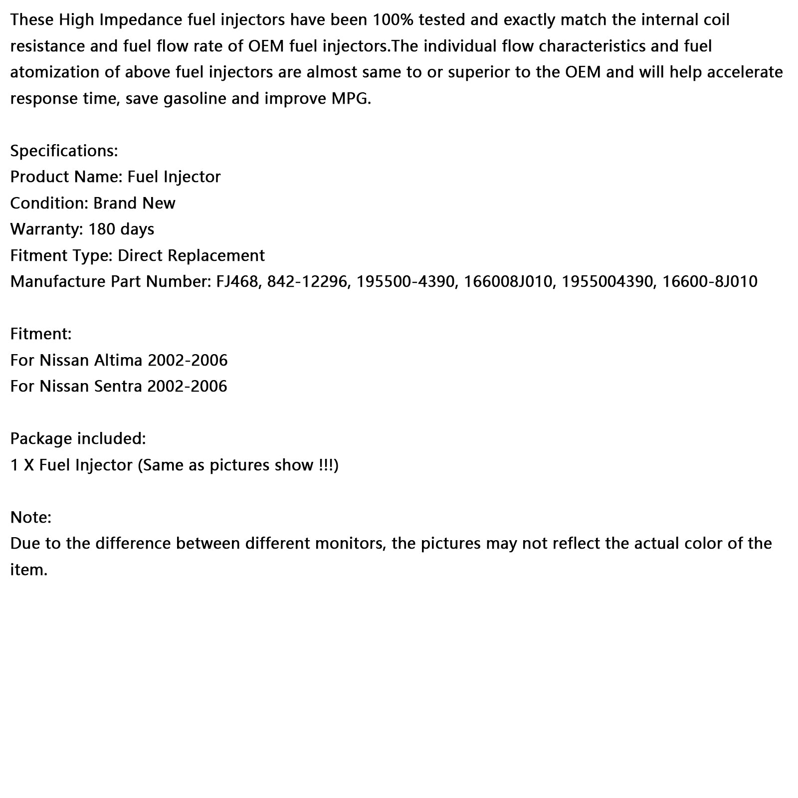 2002-2006 Nissan Altima Sentra 2.5L 1PCS Inyector de combustible 195500-4390