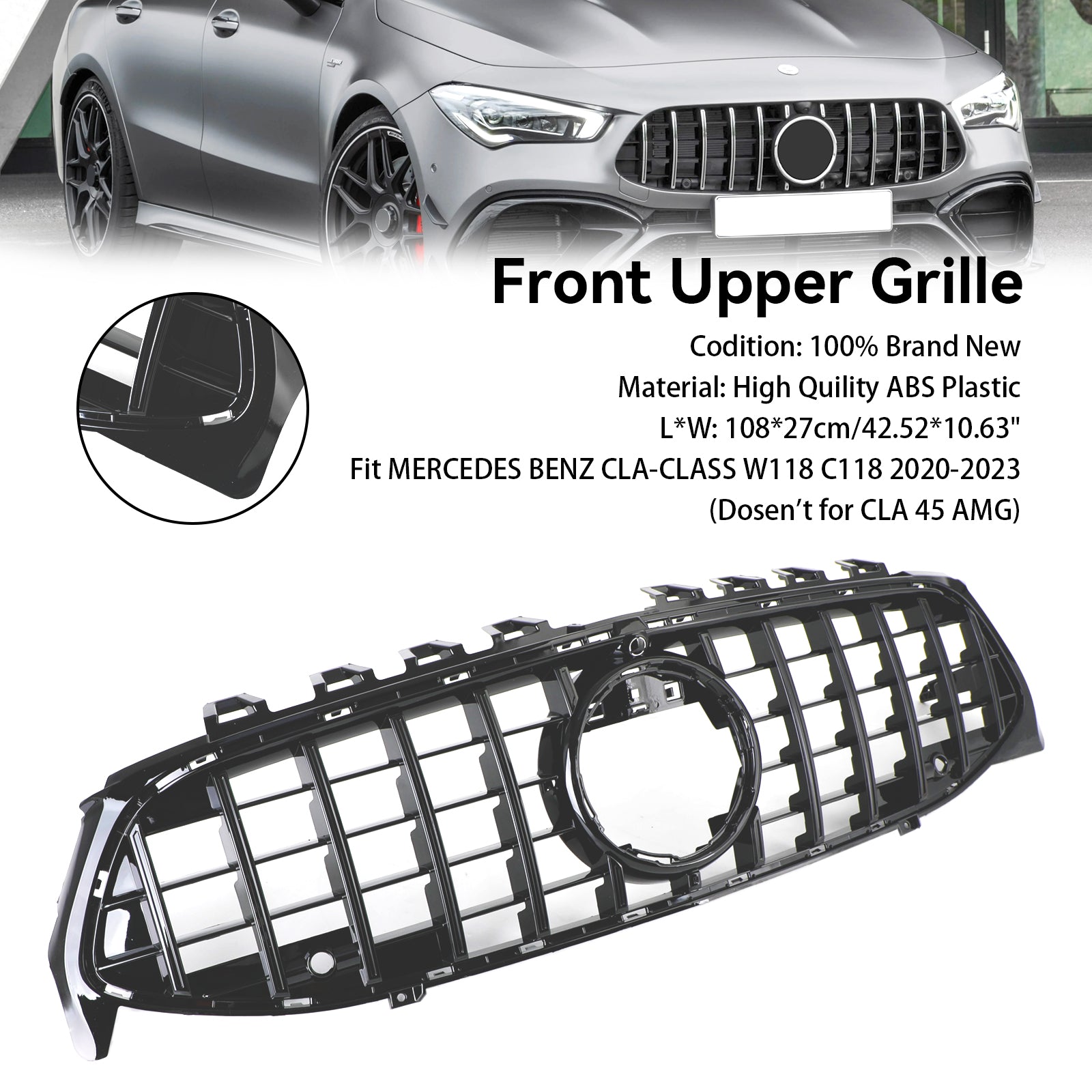 Black Front Bumper Grille Grill Fit Mercedes CLA Class W118 C118 2020-2023 GTR