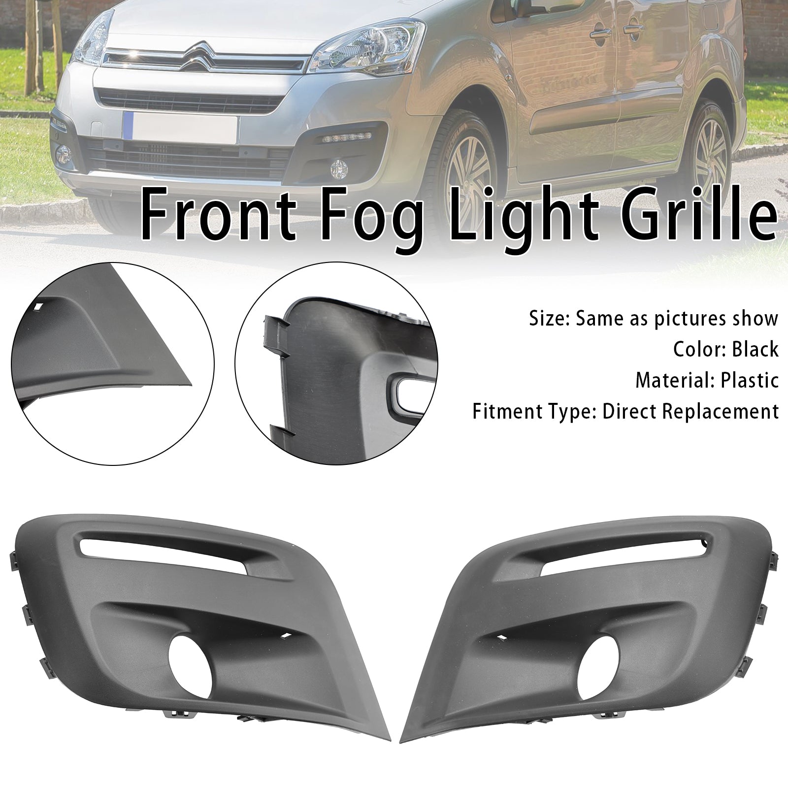 Front Bumper Foglight Grille Fit Citroen Berlingo Fit Peugeot Partner 2015-18