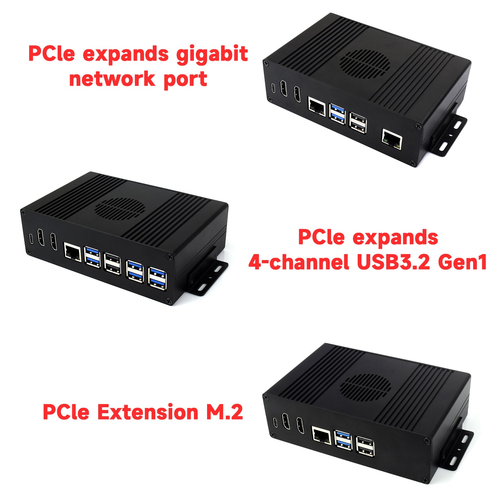 Extension Raspberry Pi 5 tout-en-un, plaque d'extension PCIE, Double sortie HDMI 4K