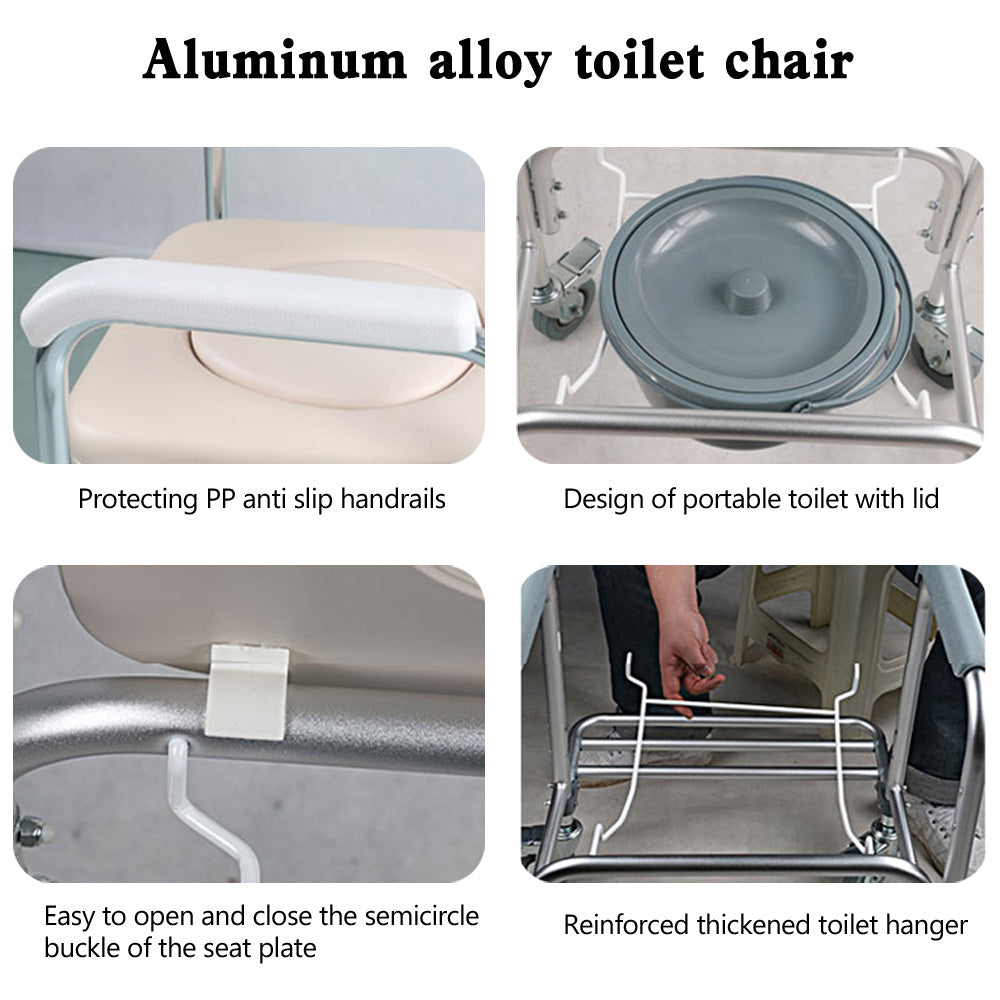 Multifunctioneel toilet op wielen Mobiliteitshulpmiddelen Commode Douchestoel Rolstoel voor ouderen