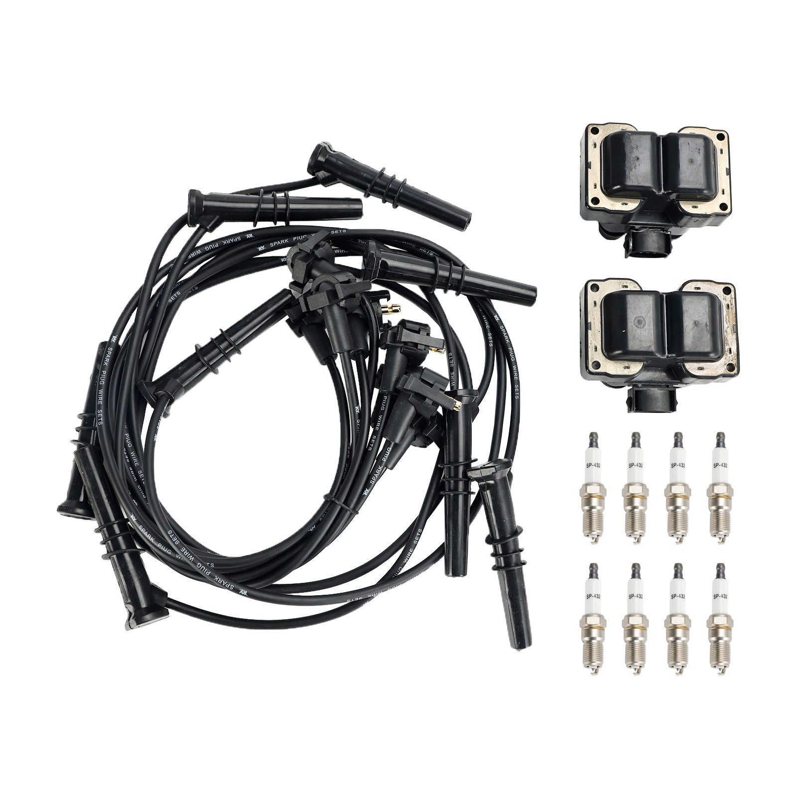 1991-1997 Lincoln Town Car V8 4.6 2 Ignition Coil Pack 8 Spark Plugs and Wire Set FD487 SP432