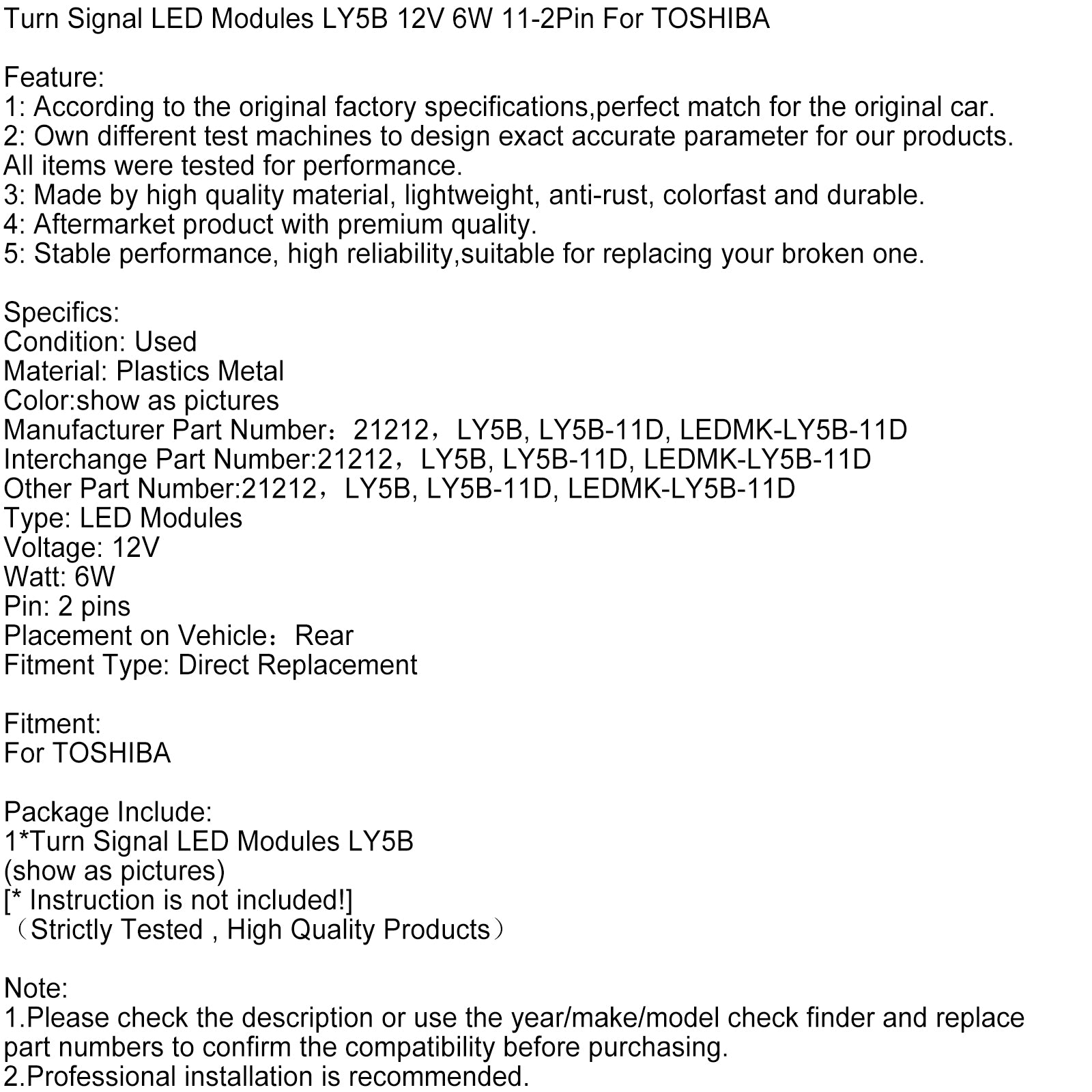 Blinklys LED-moduler LY5B 12V 6W 11-2pin for Toshiba