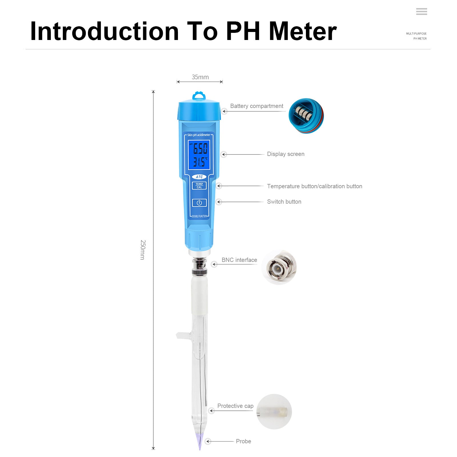 PH Meter Thermometer Pen For Food Fruit Meat Soil Lab Digital Acidity PH Tester