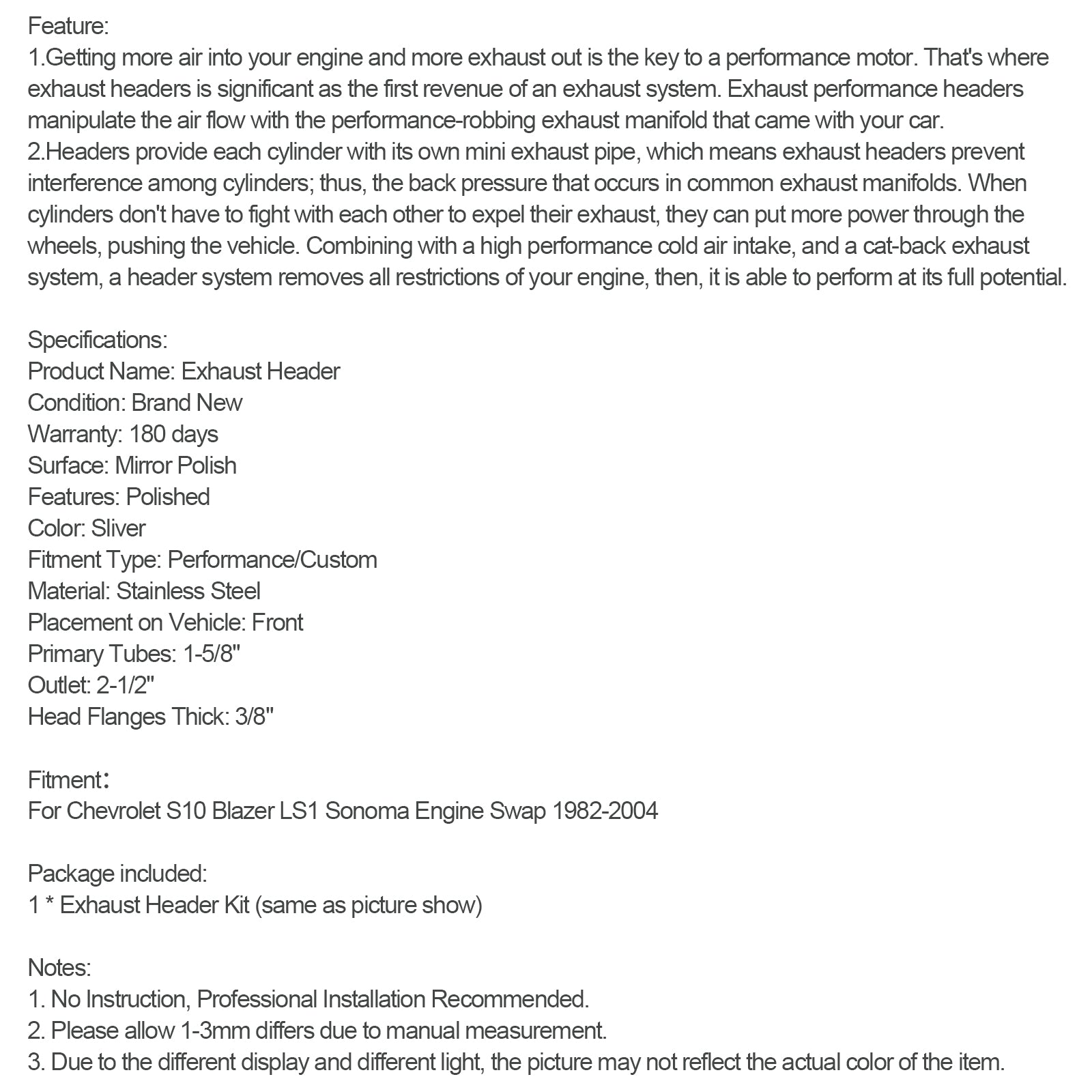 Grenrörshuvuden passar Chevrolet S10 Blazer LS1 Sonoma Swap Engine 1982-2004