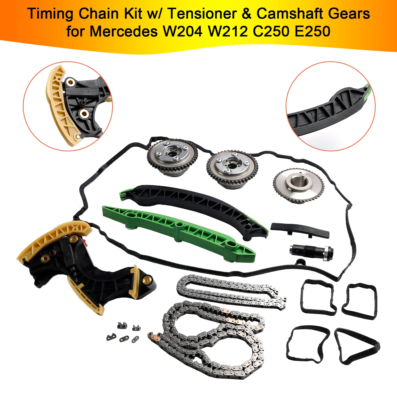 Timing Chain Kit w/ Tensioner & Camshaft Gears for Mercedes W204 W212 C250 E250