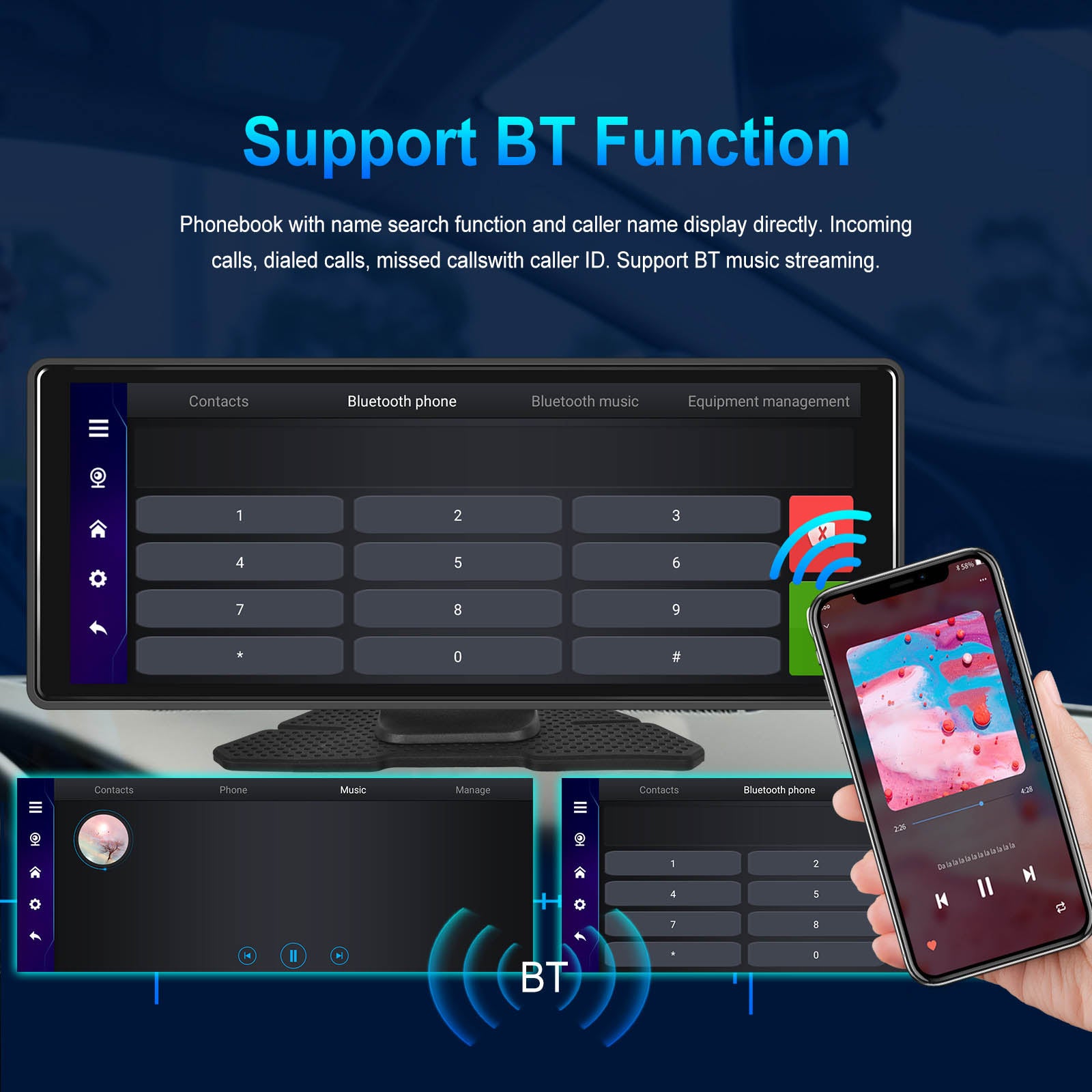 10.26"Navigation Bluetooth pour voiture Carplay HD, grand écran tactile, enregistreur, caméra AHD