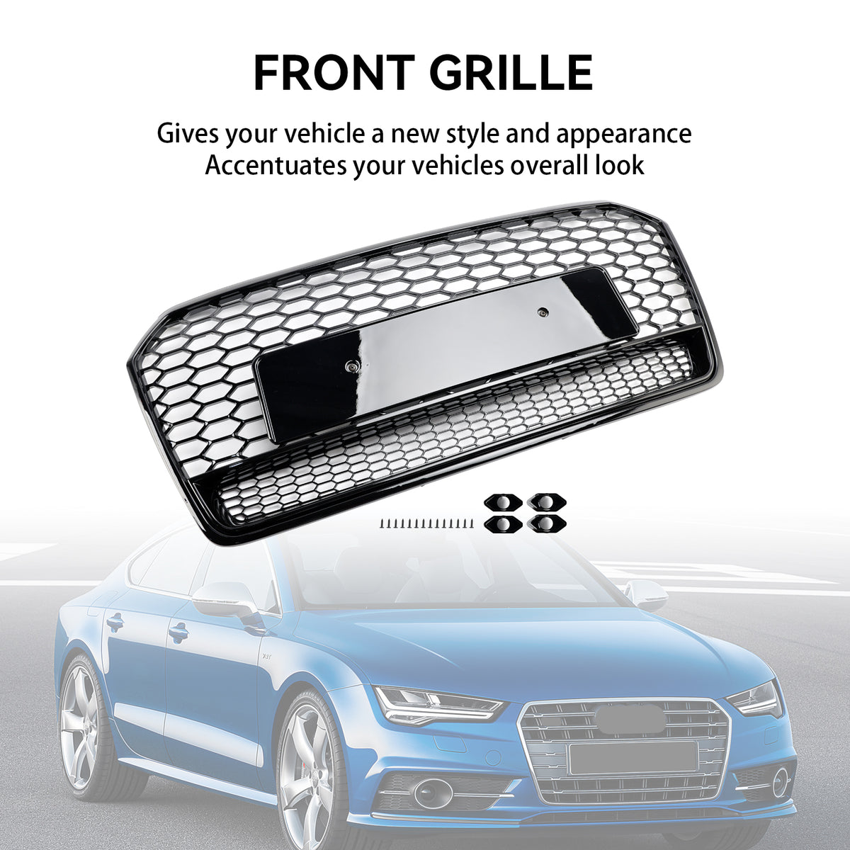 2016-2018 Audi S7 Facelift (RS7 is not fit) RS7 Style Honeycomb Front Bumper Grill Grille Black Generic