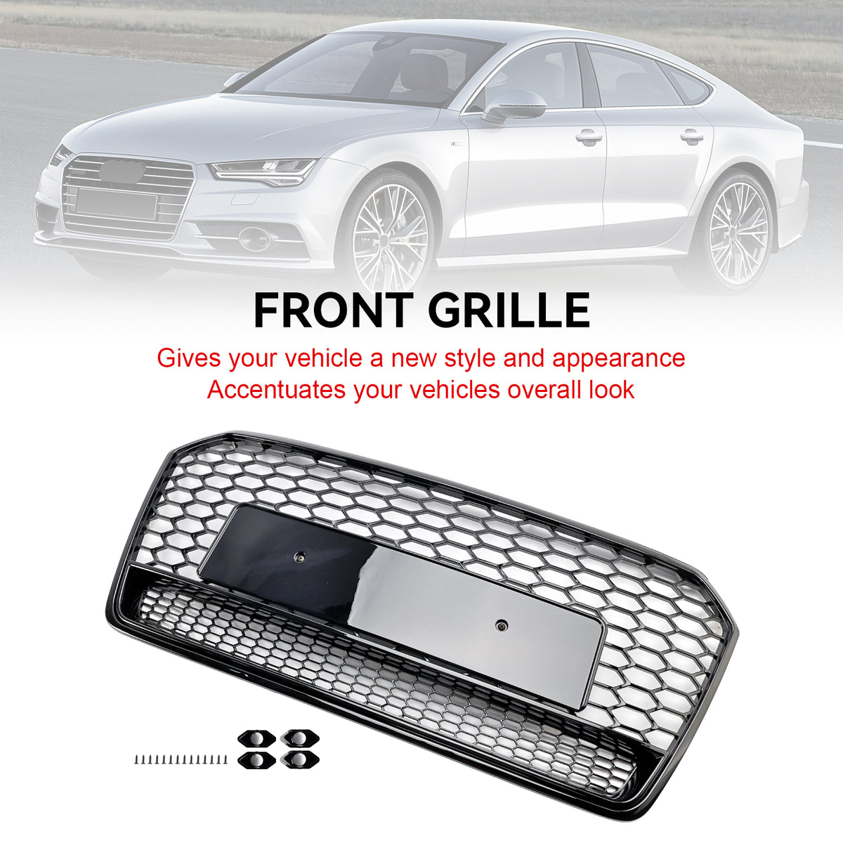 2016-2018 Audi A7 Facelift (RS7 is not fit) RS7 Style Honeycomb Front Bumper Grill Grille Black Generic