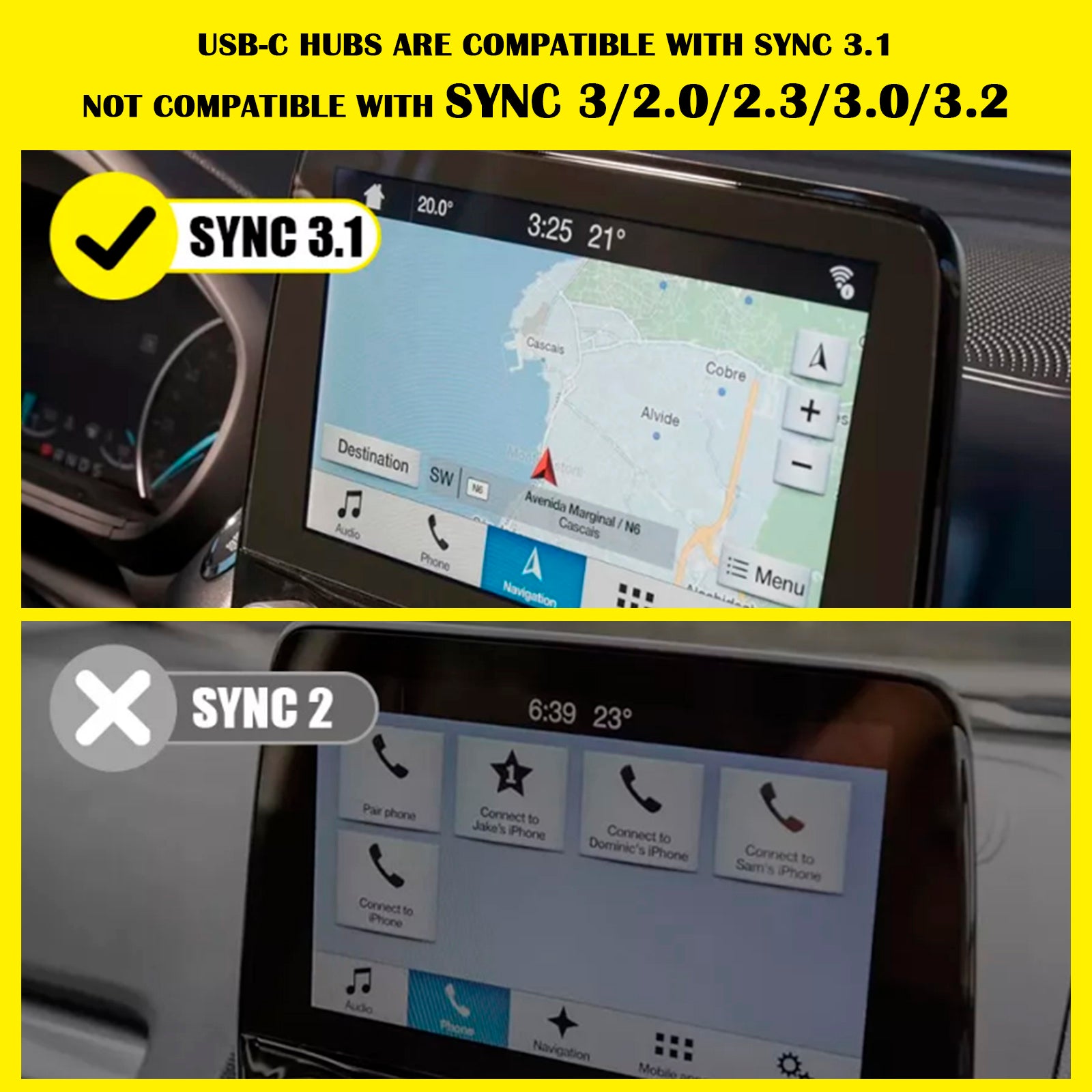 Apple USB CarPlay Upgrade Interface Modul Sync 3 Media Hub F pre Ford 17-23
