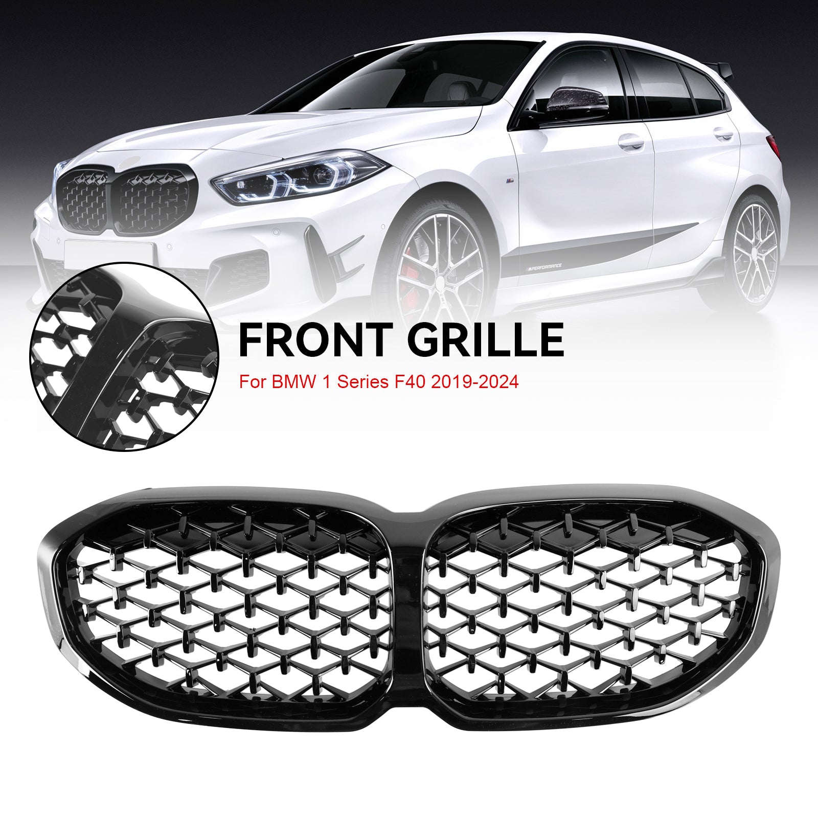 F40 BMW 1 Series 2019-2024 Gloss Black Diamond Front Kidney Grill Grille