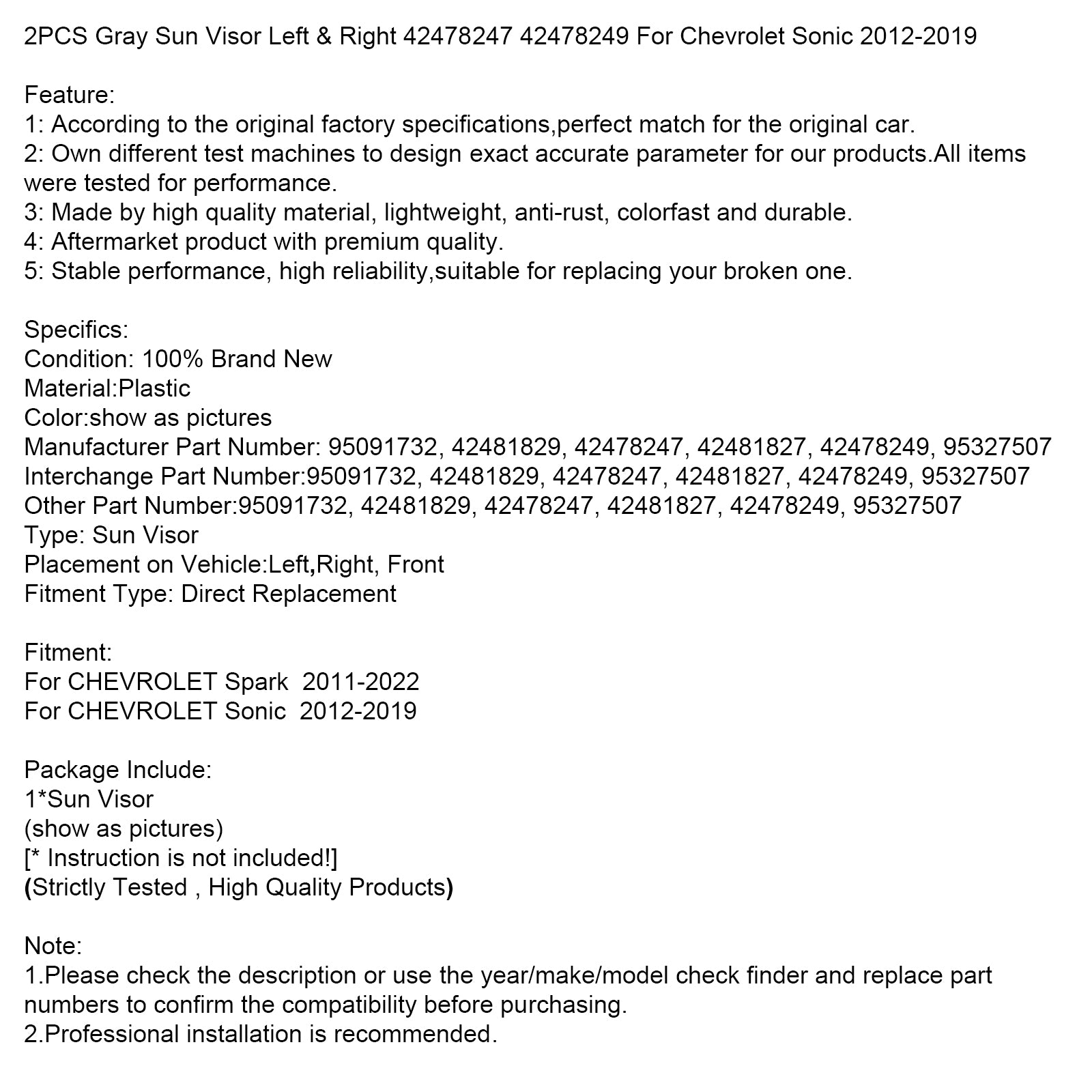 2 st grå solskydd vänster & Höger 42478247 42478249 För Nissan Altima 2013-2018