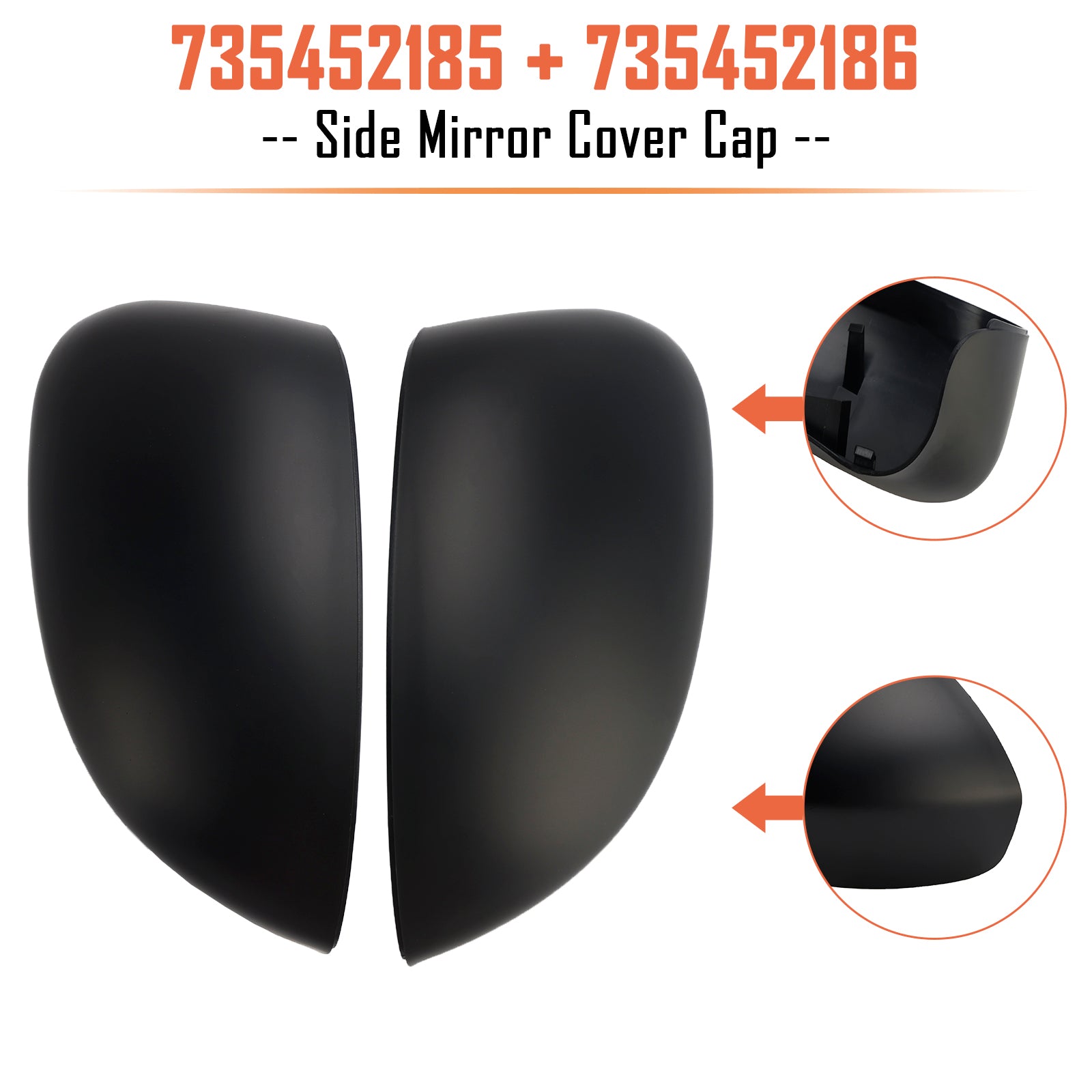 Paire de caches de rétroviseurs latéraux pour Fiat 500 2007-2024 Grande Punto 2005-2018