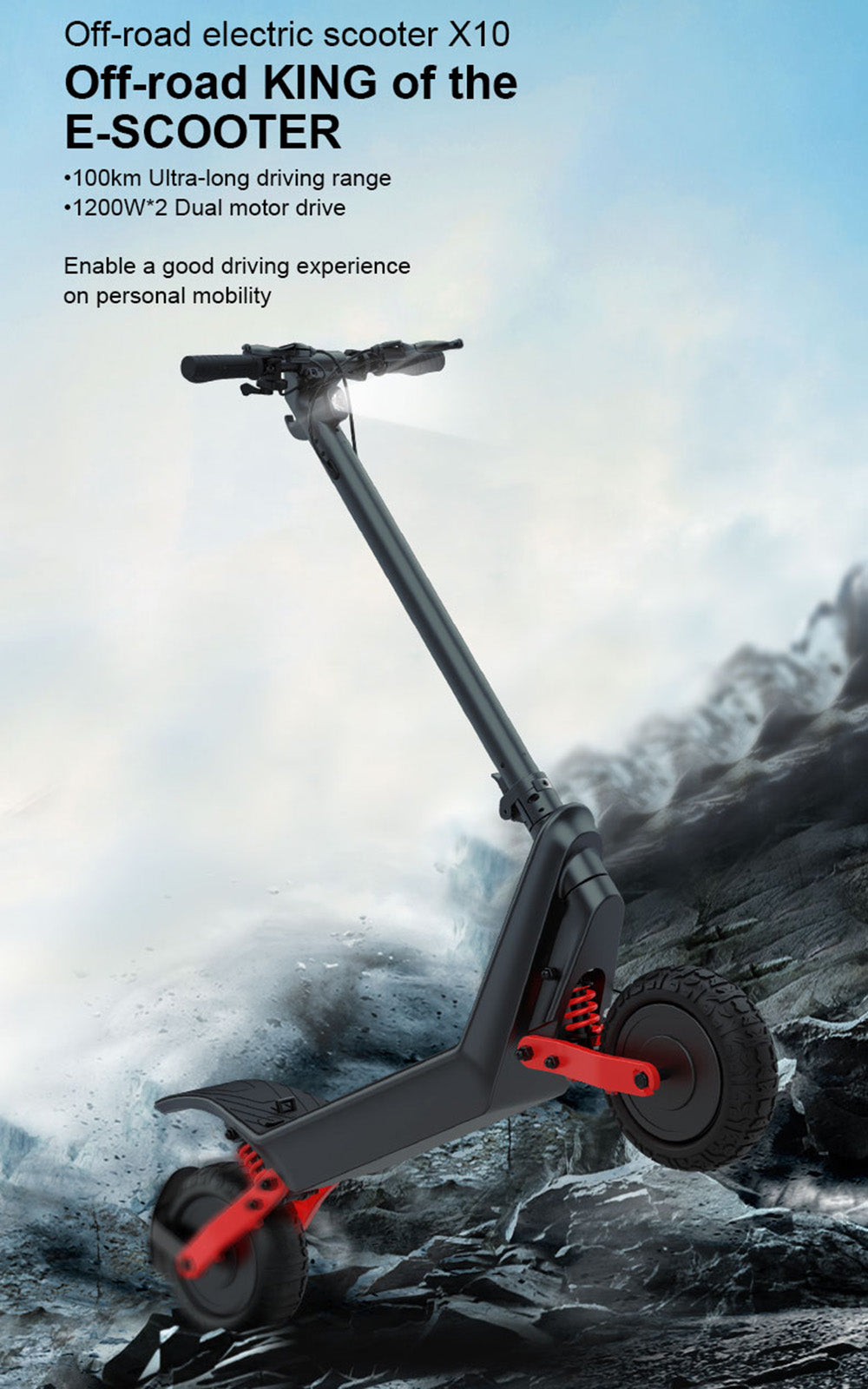 Adult High-Power Long-Range 2400W Off-road Dual-Drive Folding Electric Scooter