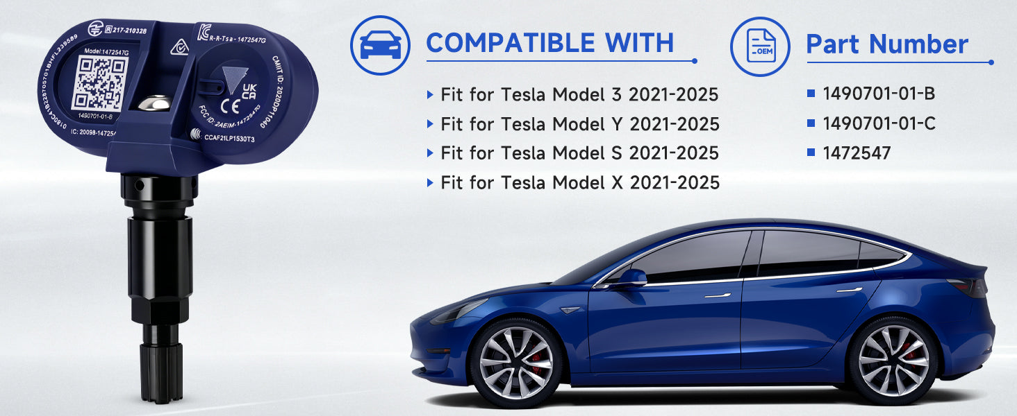 2021-2024 Tesla Model X 4Pcs Bluetooth TPMS Tire Pressure Sensor