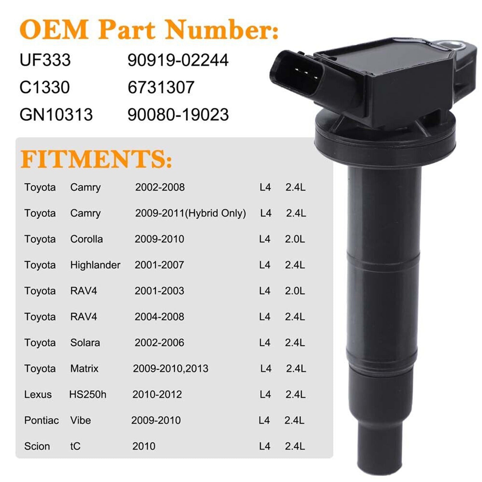 4x bobina de encendido + bujía UF333 UF494 para Toyota Camry 2.4L 2002-2011