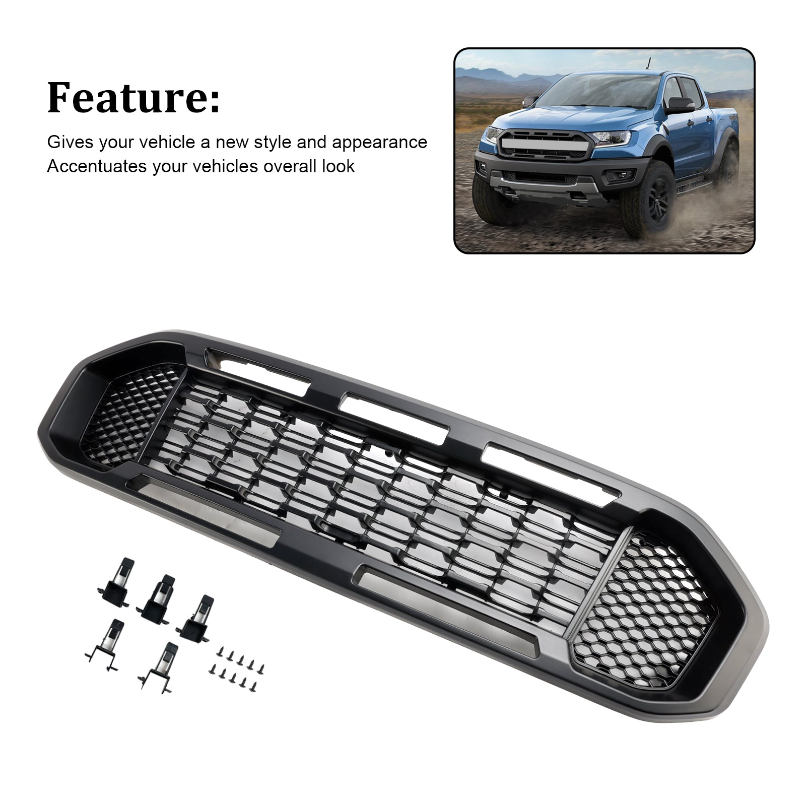 2019-2023 Ford Ranger T8 Black Front Bumper Grill Grille