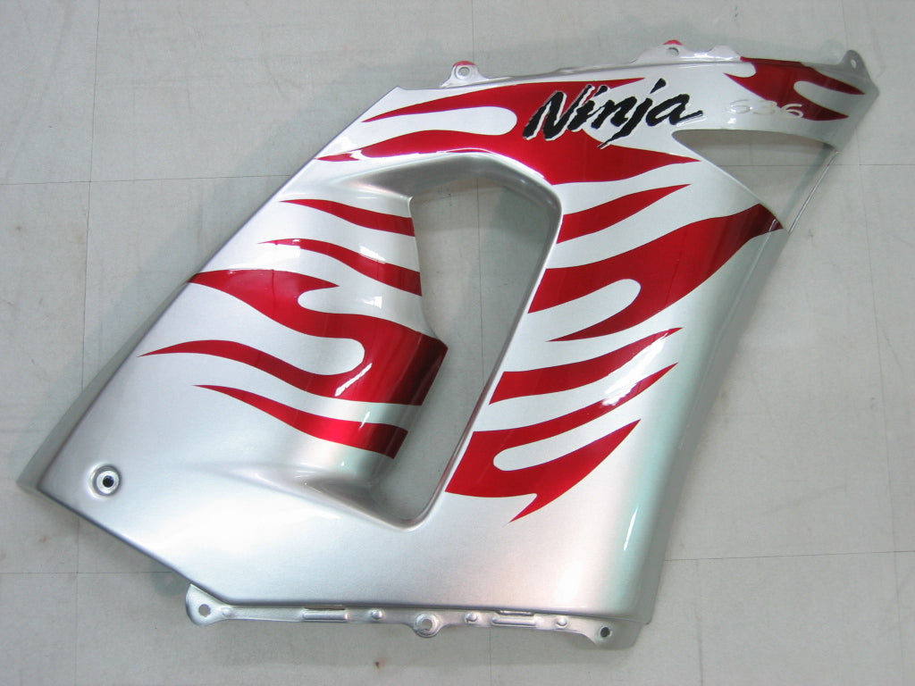 2005-2006 Kawasaki ZX6R 636 Fairings Silver & Red Flame Ninja Racing Generic