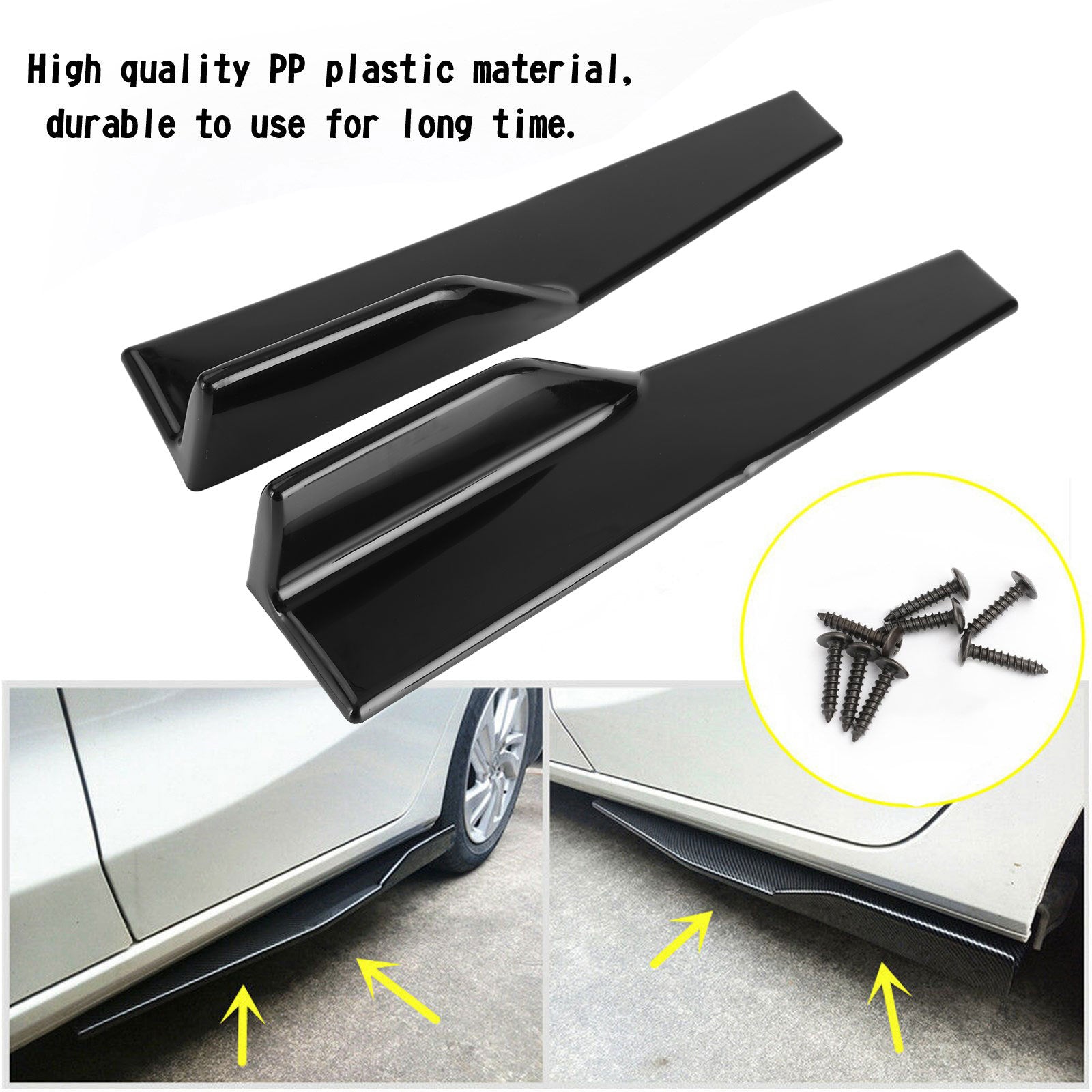 Pair 45cm Car Gloss Black Side Skirts Rocker Splitters Diffuser Winglet Wings