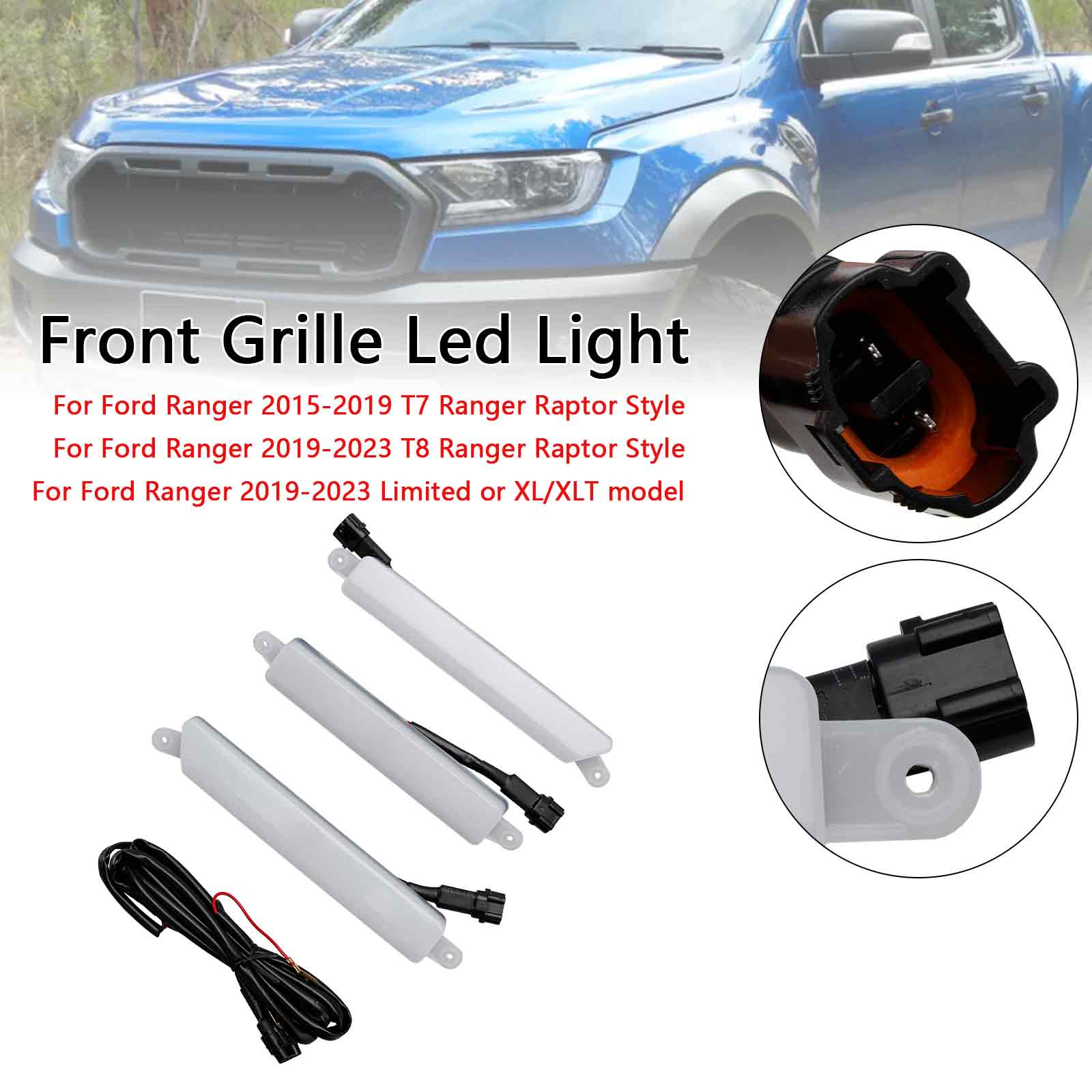 Grille de pare-chocs avant modèle Ford Ranger Limited ou XL/XLT 2019-2023, lumière LED blanche