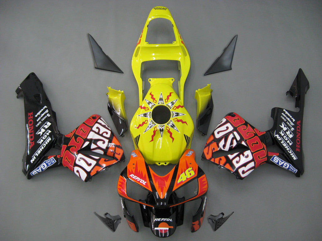 2003-2004 Honda CBR 600 RR Geel Zwart Valentino Rossi Repsol Moto Racing Stroomlijnkappen Algemeen