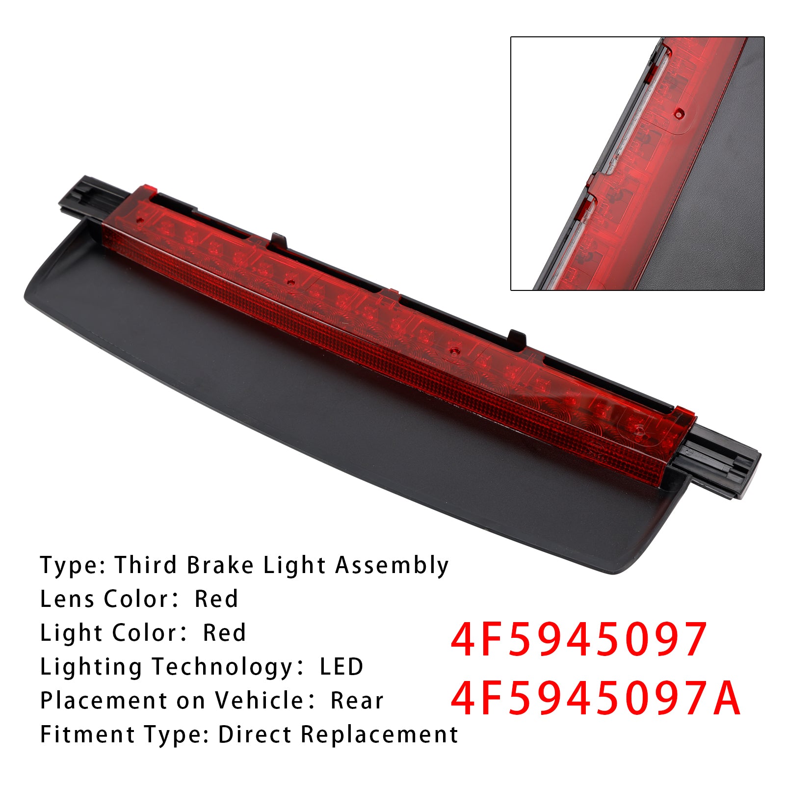 2006-2011 AUDI A6 S6 C6 Sedan 4-Door LED Third Brake Light Stop Lamp 4F5945097