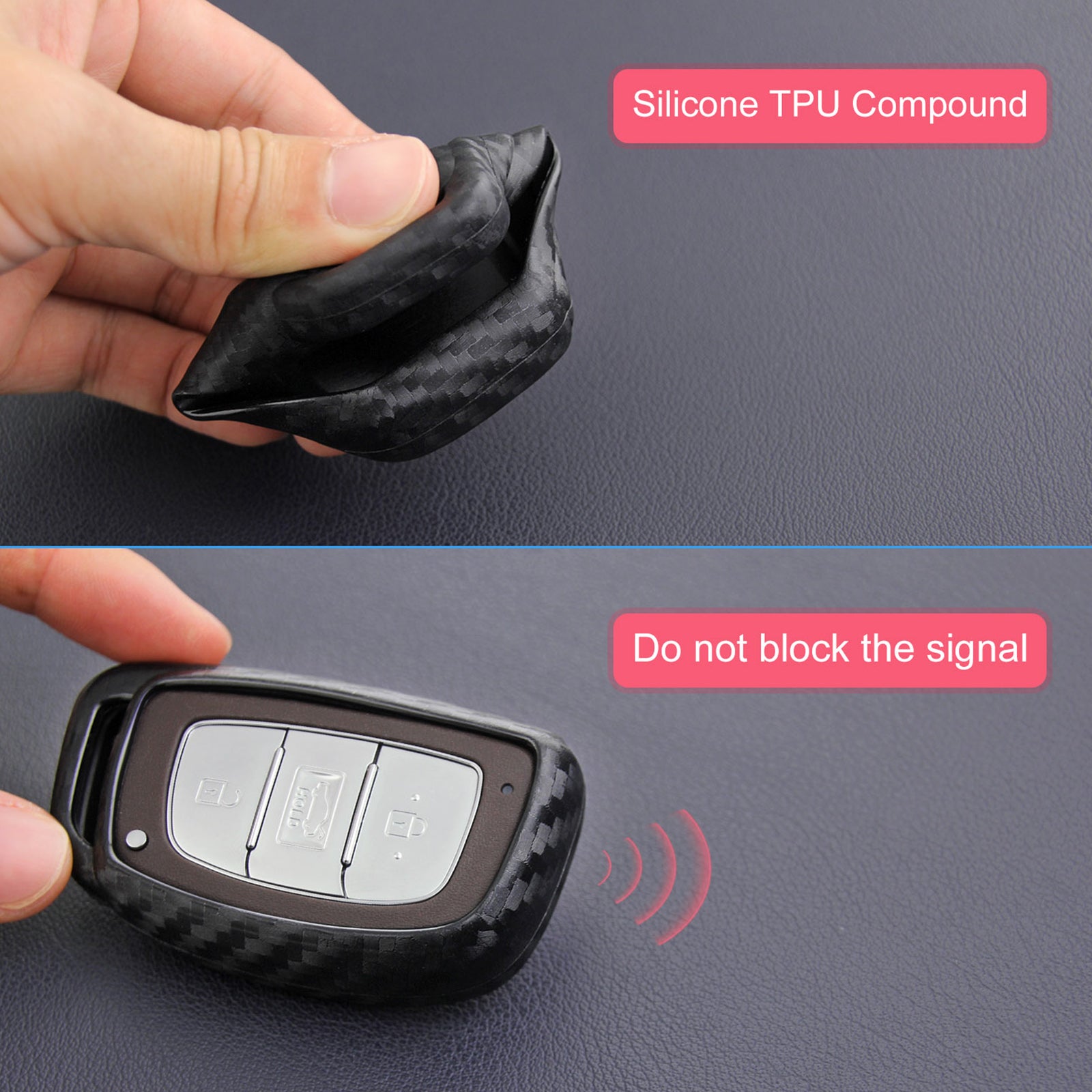 Leather Silicone Car Key Case Cover With Buckle For Hyundai
