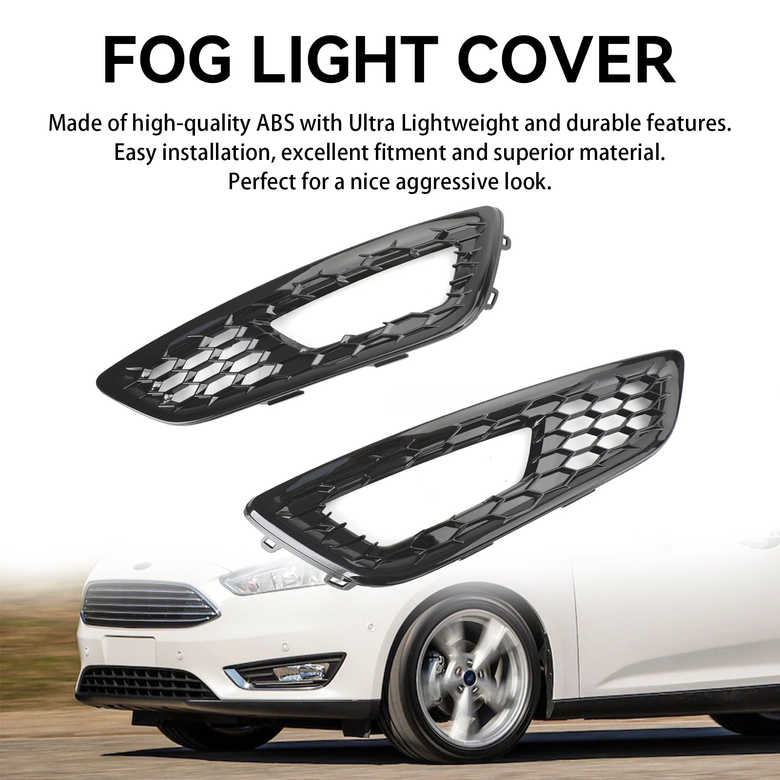 Pair Front Bumper Fog Light Lamp Cover Bezel Grill fit Ford Focus 2015-2017