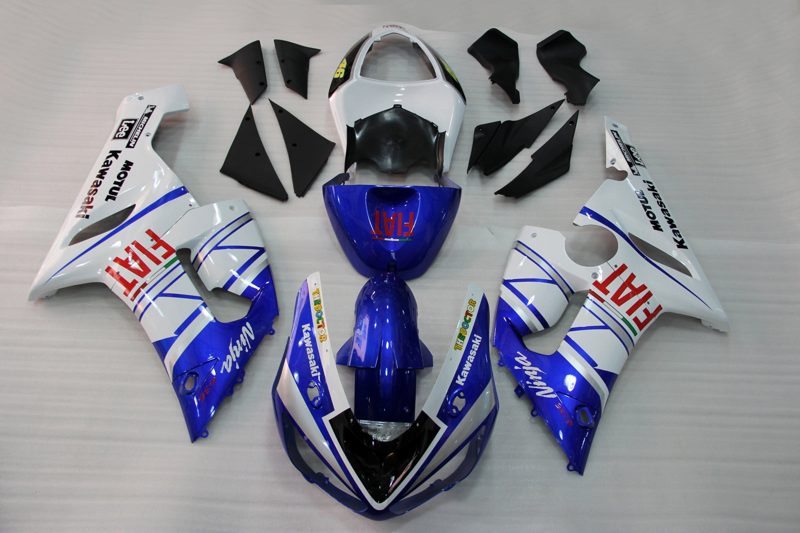 2005-2006 Kawasaki ZX6R ZX636 stroomlijnkappen blauw wit FIAT Racing generiek