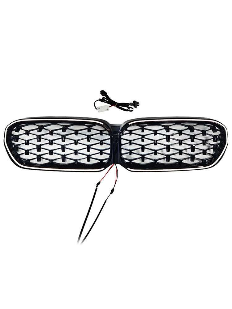 Diamond Front Kidney Grill Grille Fit BMW 5 Series G30 G38 2021-2024 Black