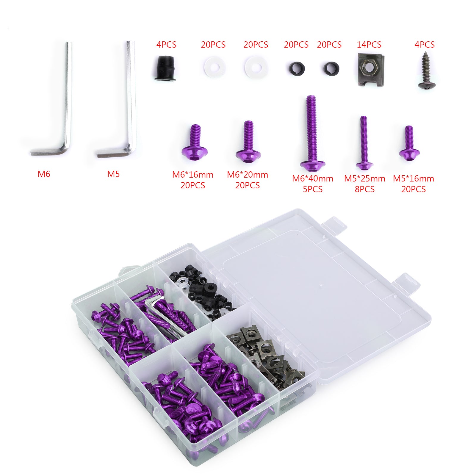 Kit de boulons de carénage pour motos de sport, 177 pièces, vis de fixation M5/M6 violettes