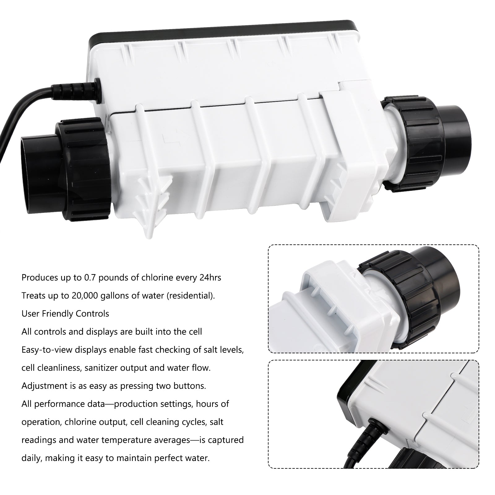 IC20 EC-520554 Saltizador de clorinador de sal de 20.000 galões piscina de água salgada