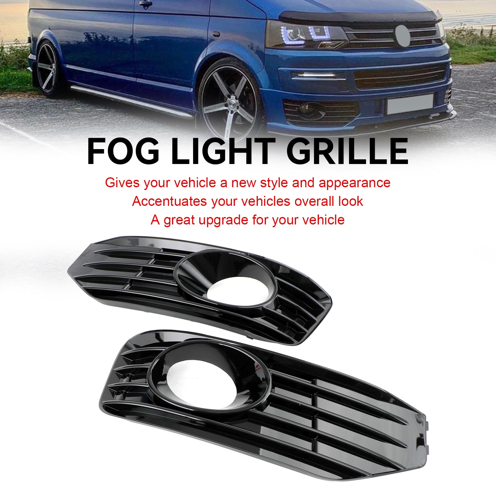 2010-2015 VW T5 T5.1 S-line noir brillant couvercle de phare antibrouillard grille d'insertion