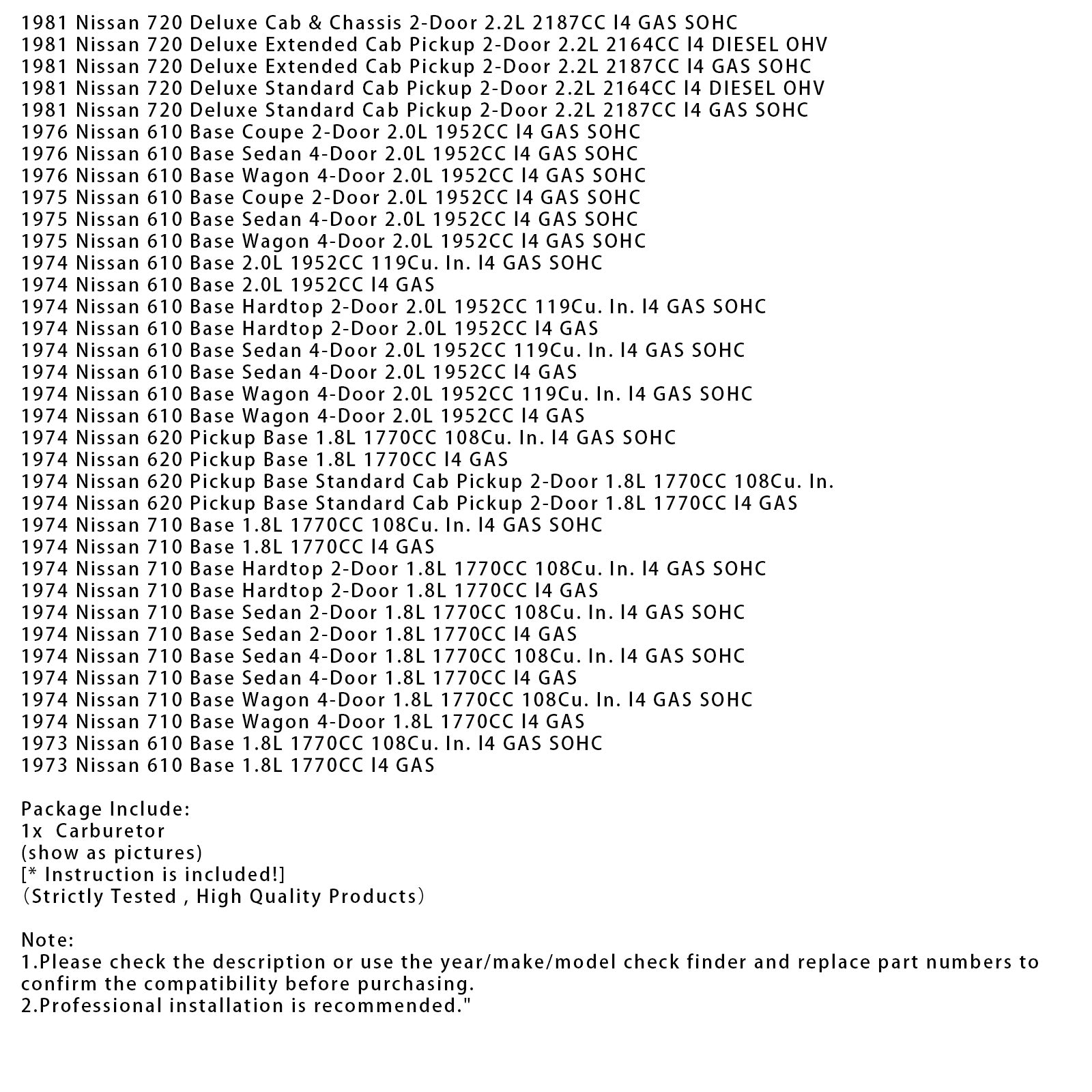 Nissan 620 Pickup Base 1974, 1.8L, 1770CC, carburador 16010-13W00 16010-NK2445
