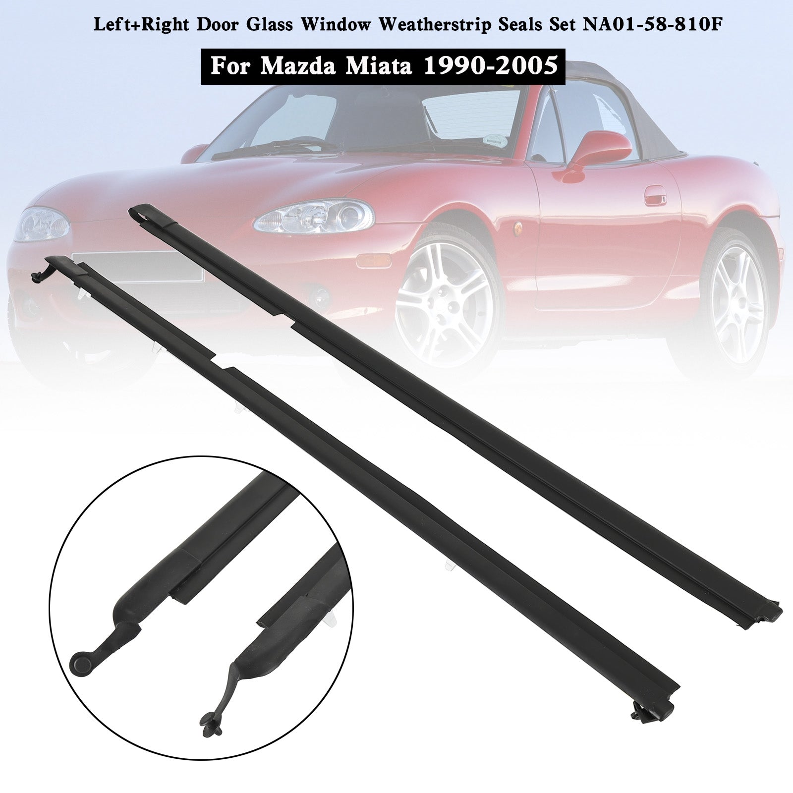 1990-2005 Mazda Miata Door Glass Window Weatherstrip Seals Set L+R NA01-58-810F