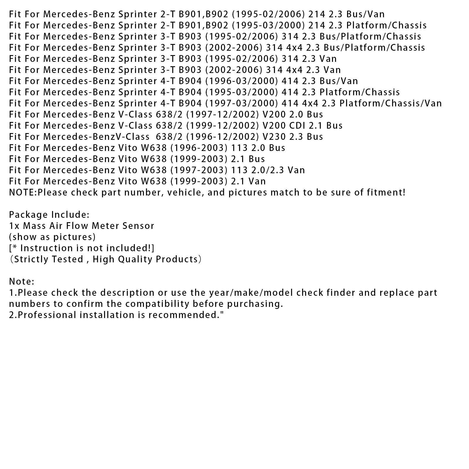 Capteur de débitmètre d'air massique pour Mercedes-Benz W202  W210 Sprinter 2-T 0000941448