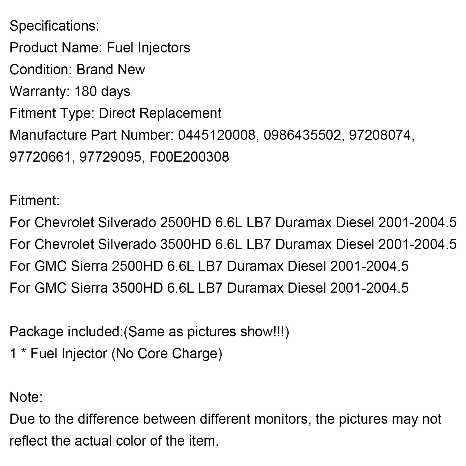 Injecteur de carburant 0445120008 adapté à Duramax pour Chevy Silverado 2001 – 2004.5, 1 pièce