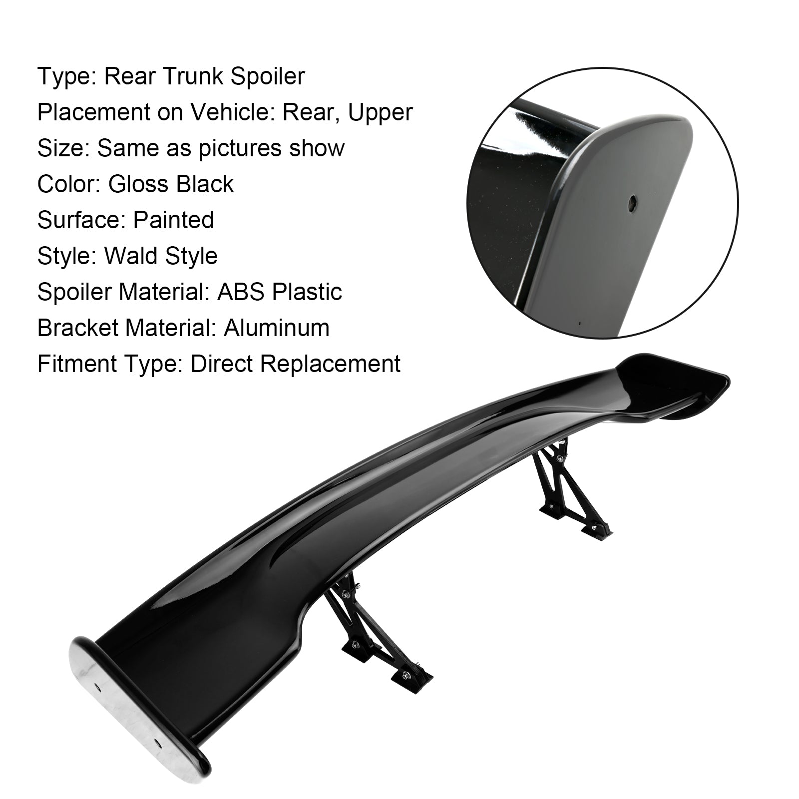 57 "145 cm Universal Racing Estilo GT Down Force Trunk Spoiler Asa Preto Brilhante