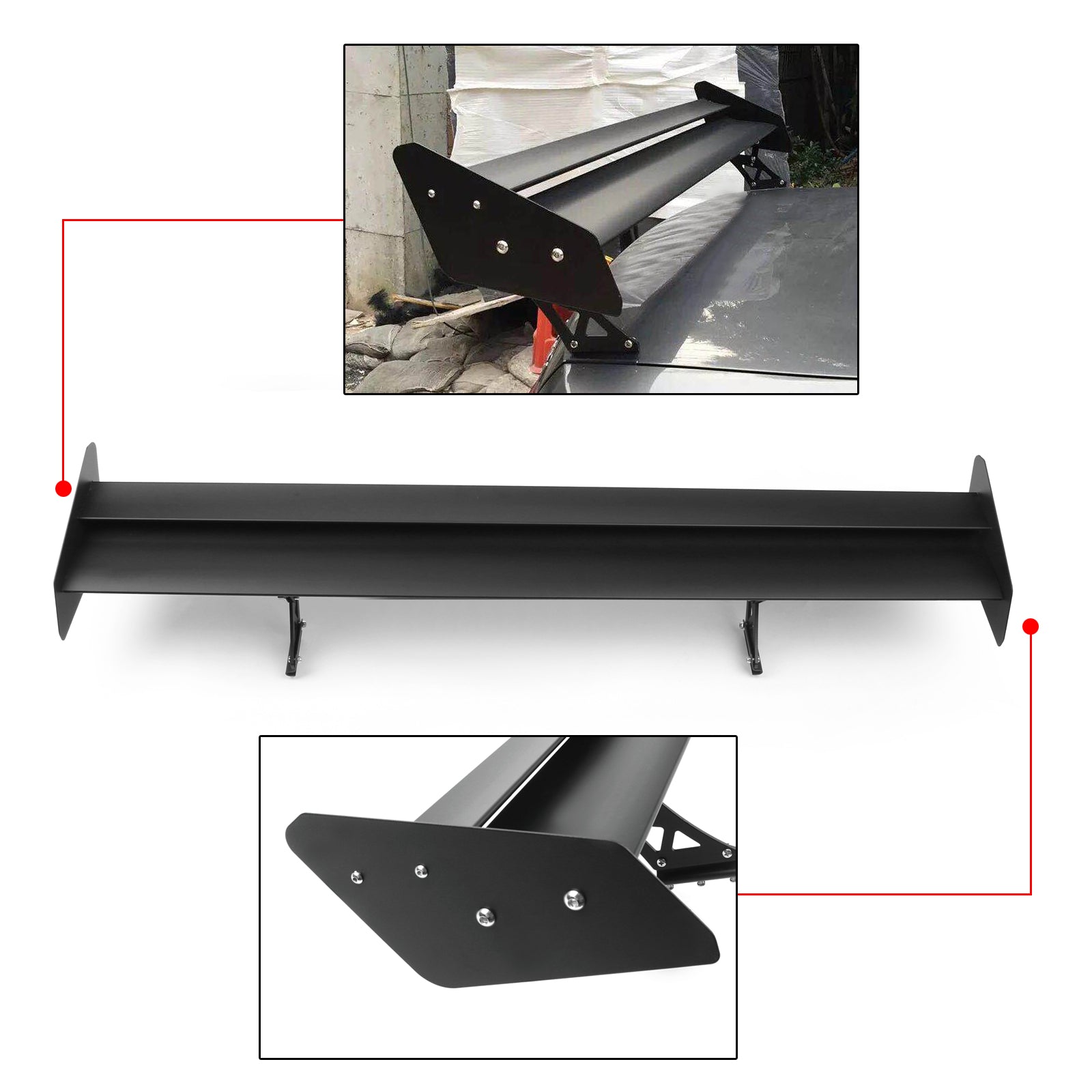 Universal Aluminum Adjustable Double Deck GT Rear Trunk Wing Spoiler Black