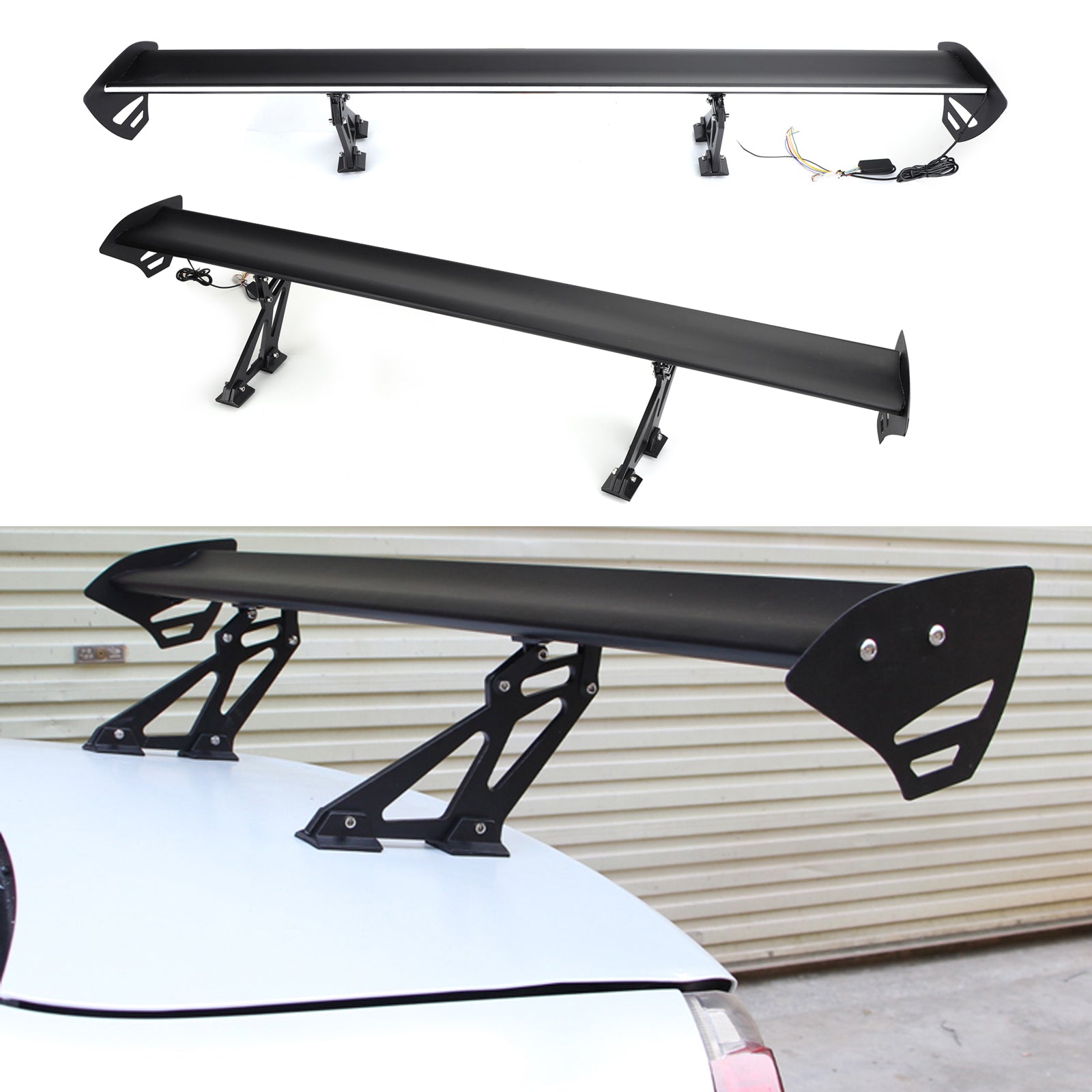 Universal Sedan Adjustable Aluminum Rear Trunk Wing Racing Spoiler W/ LED Light